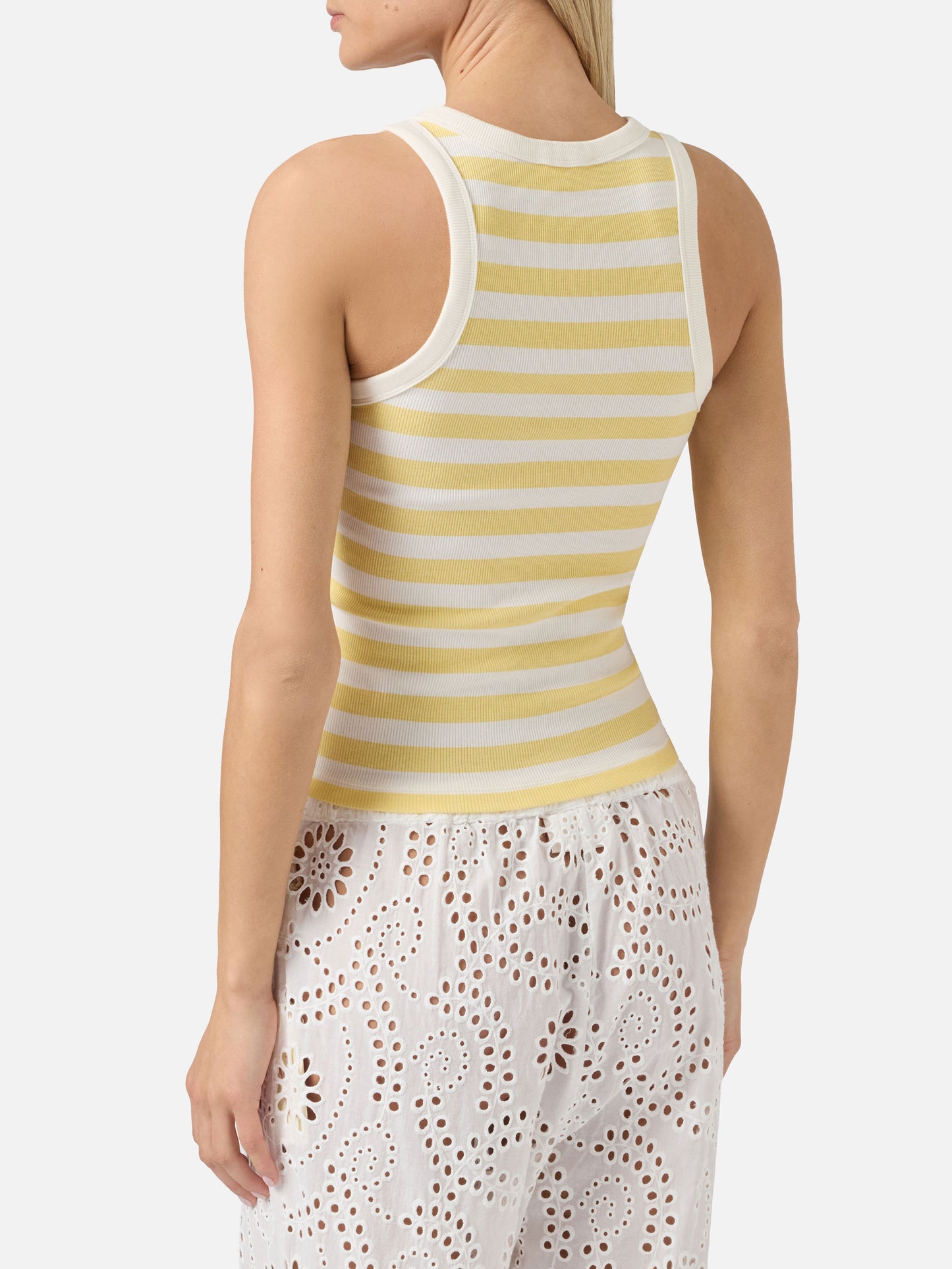 Top de tirantes Ada de rayas amarillas con bordado Beach Club