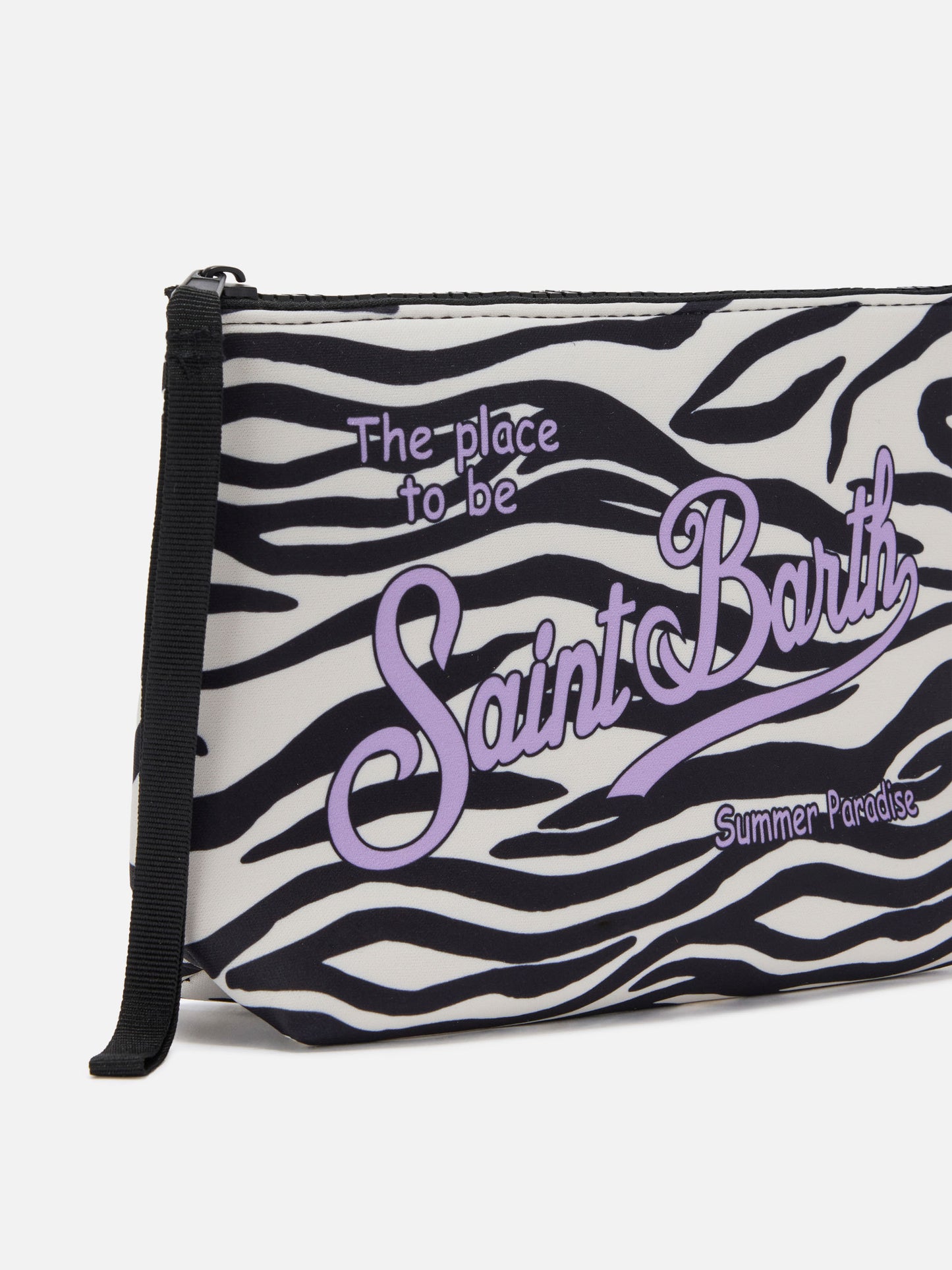Pouch Aline de scuba con estampado de cebra