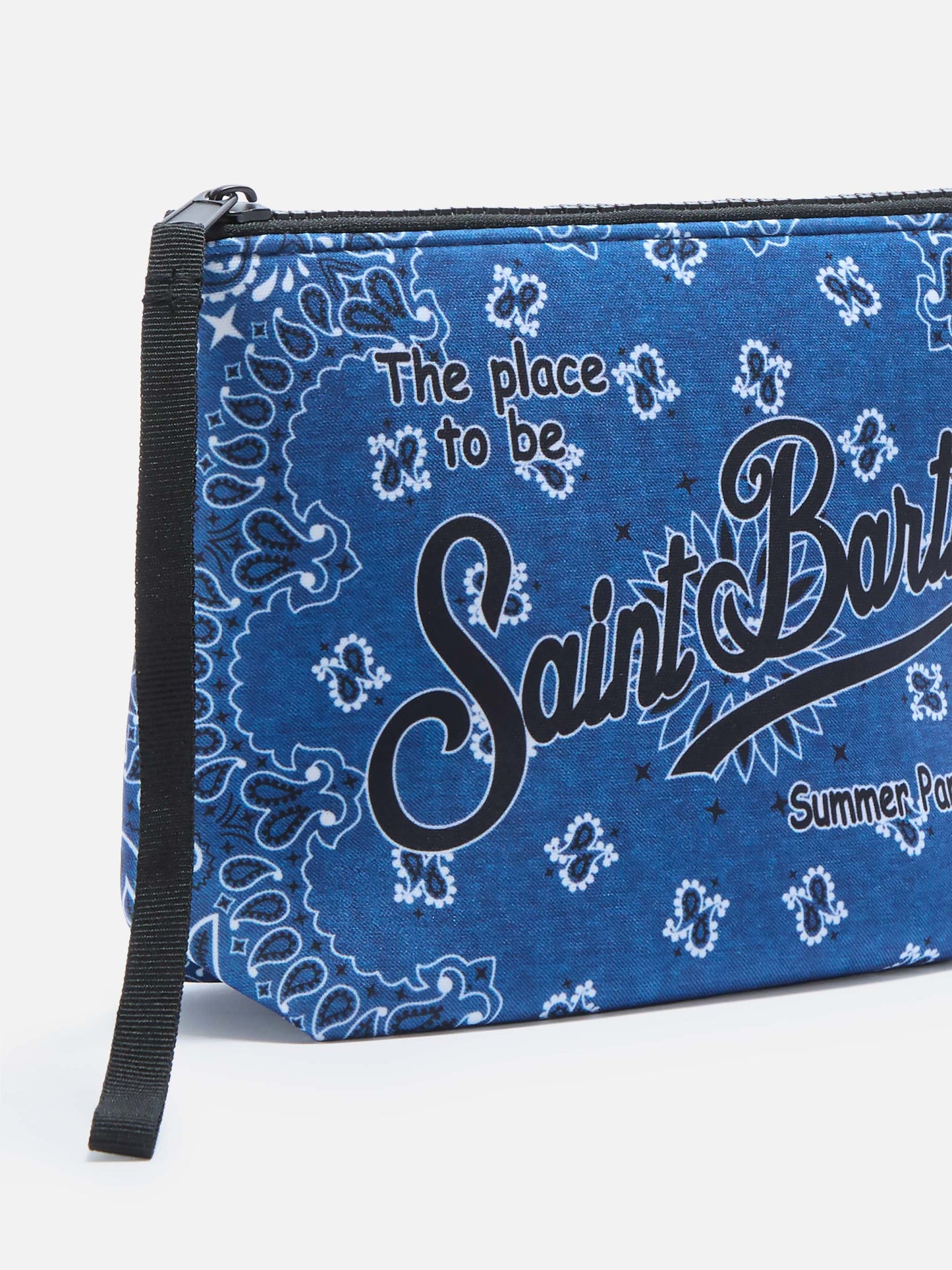 Pochette scuba Aline avec imprimé bandana bleu
