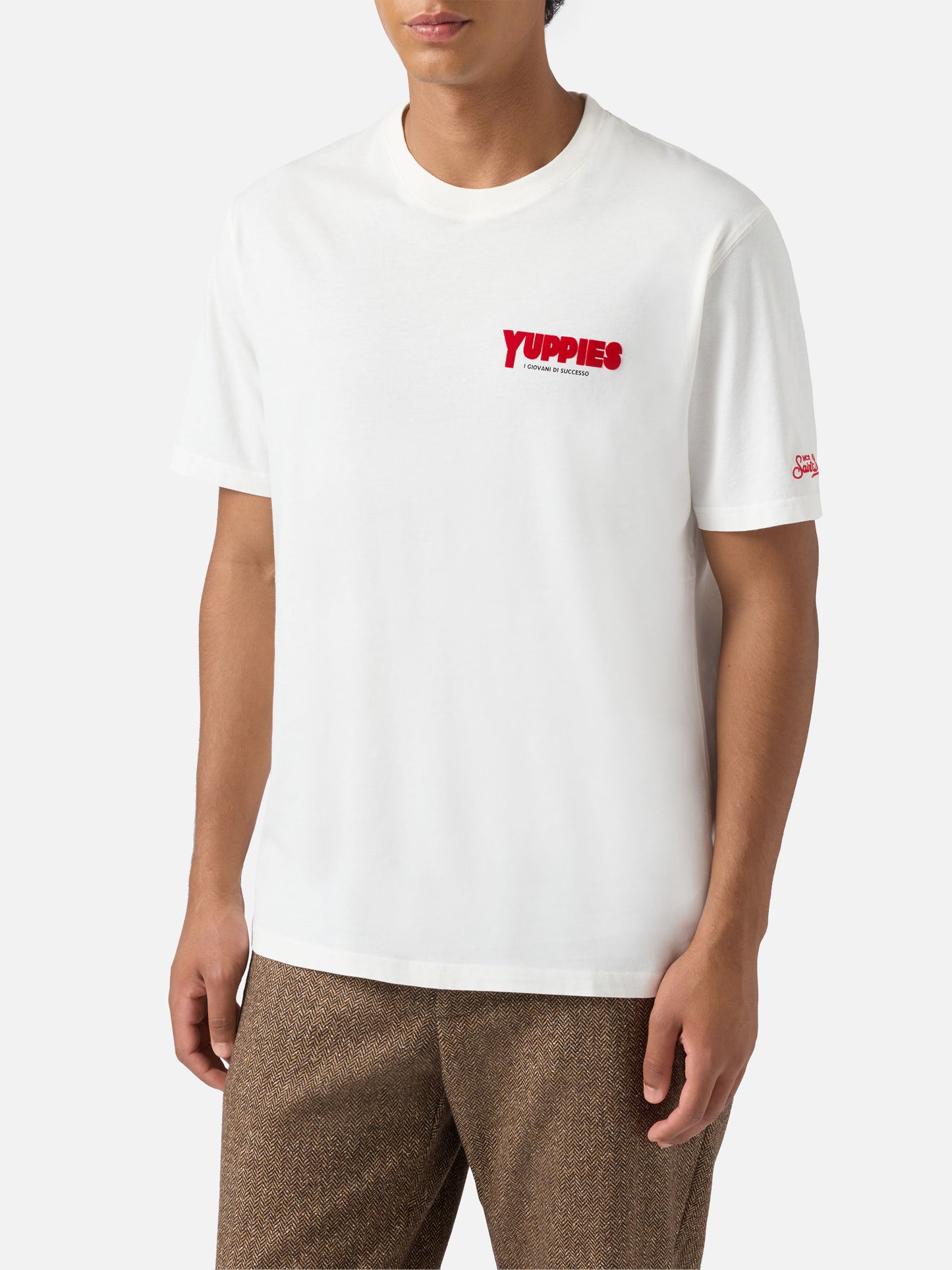 Arnott Warm Winter-Baumwoll-T-Shirt in Weiß mit Yuppies-Print | YUPPIES SONDEREDITION