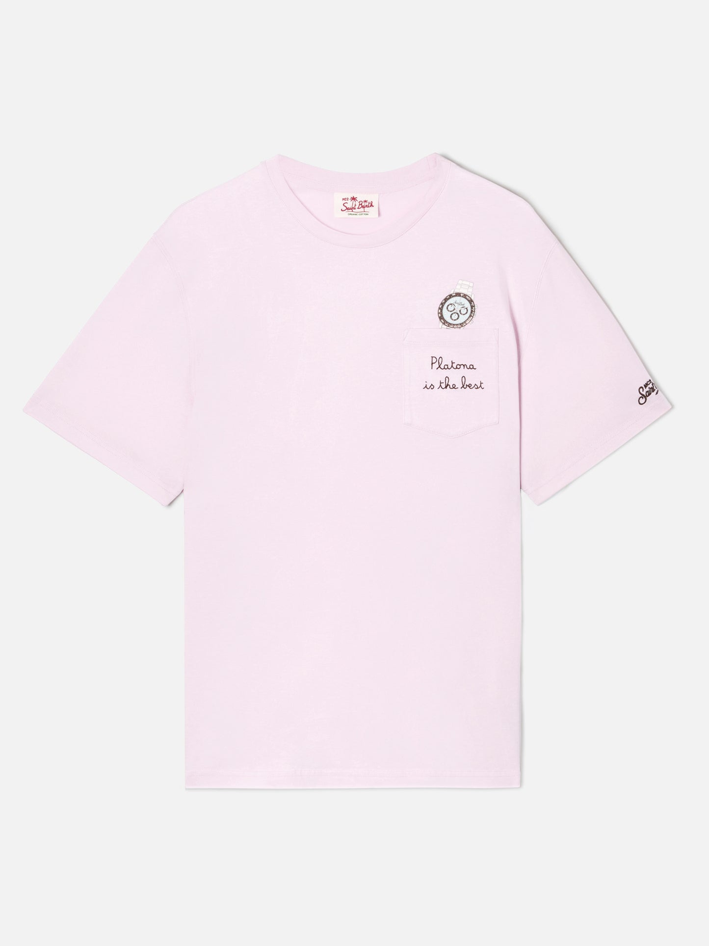 T-shirt Austin rose avec broderie watch et Platona Is The Best