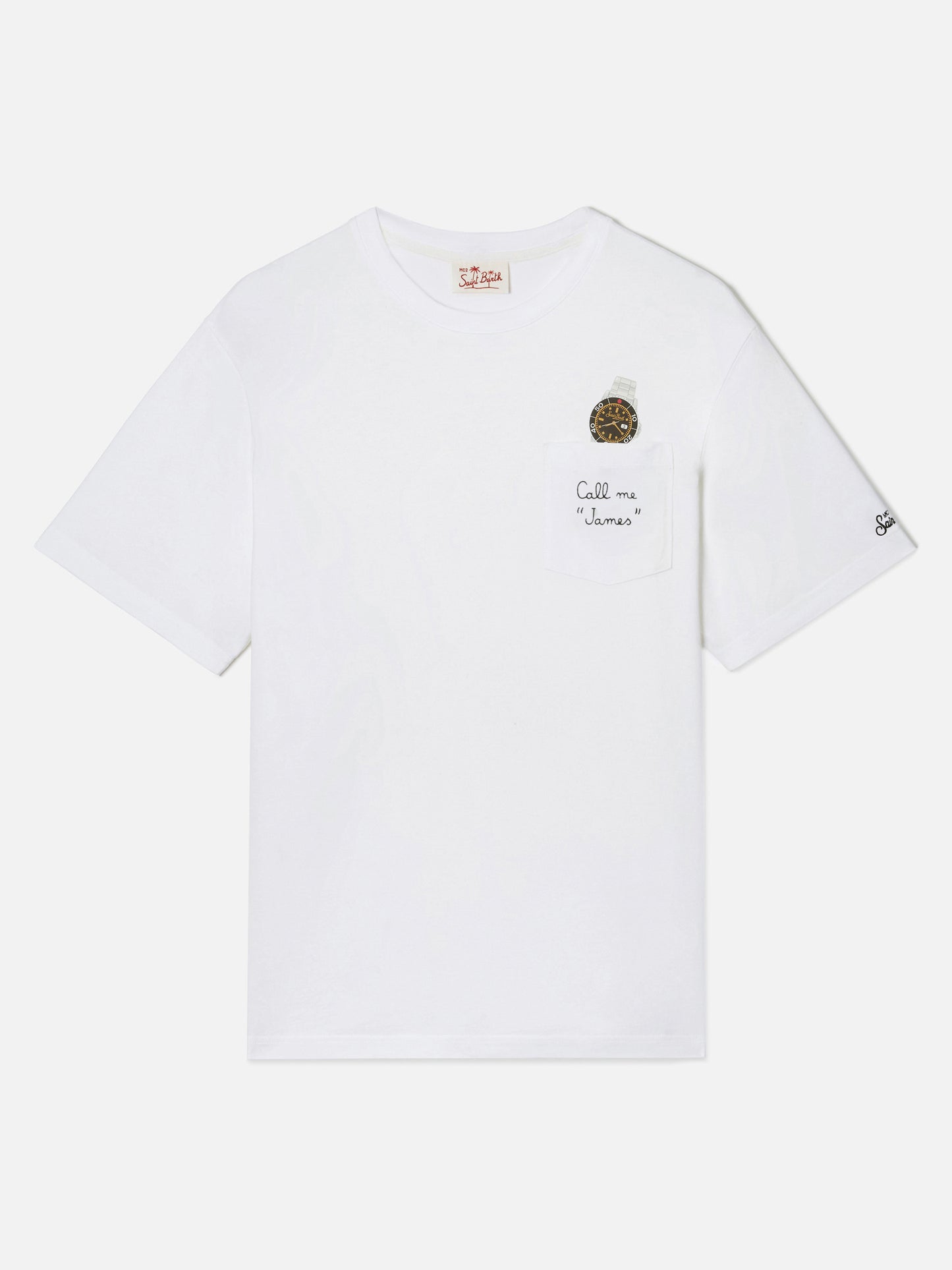 Camiseta Austin blanca con reloj y bordado Call Me James