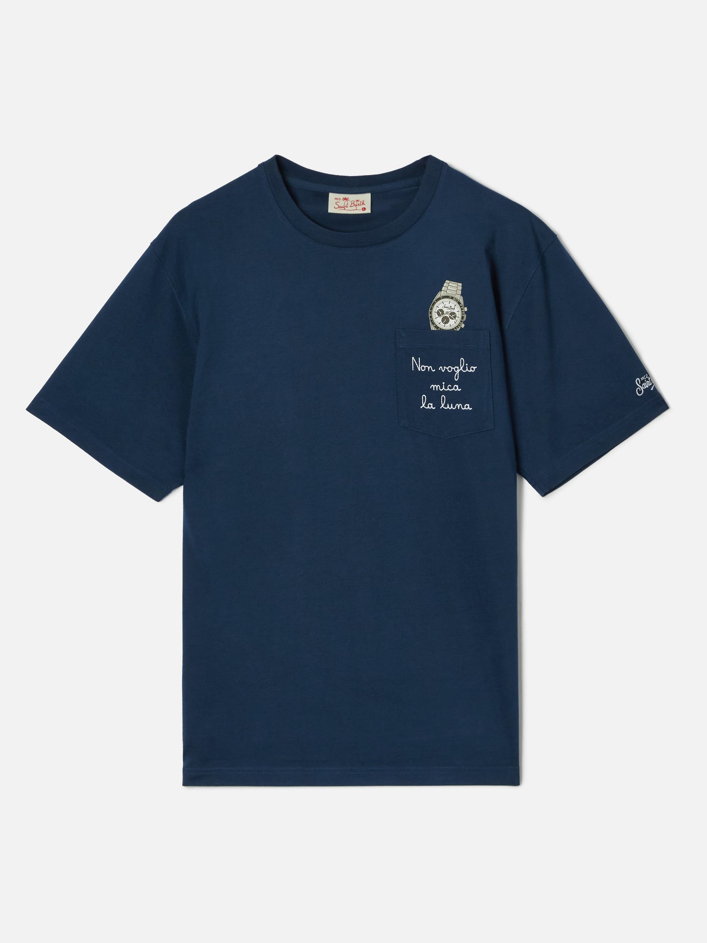 T-shirt Austin bleue avec montre et broderie Non Voglio Mica La Luna