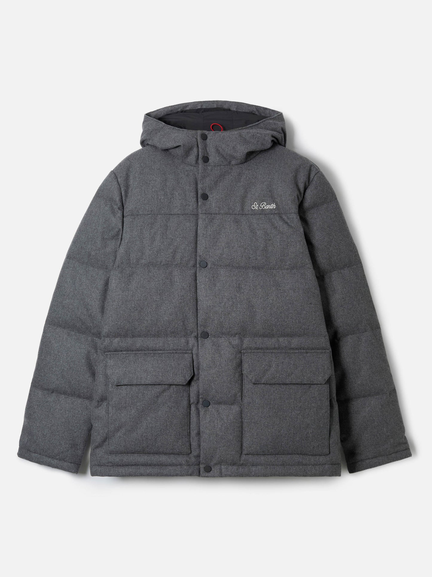 Graue Woll-Daunenjacke mit Kapuze Baxter