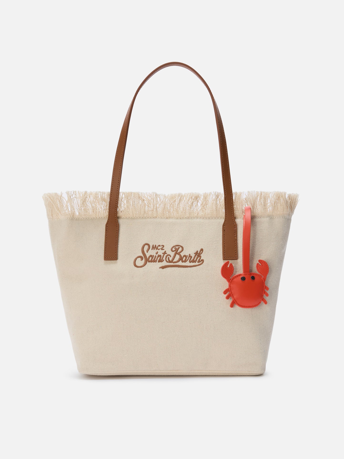 Charm para bolso de piel lisa con forma de cangrejo y etiqueta con logo