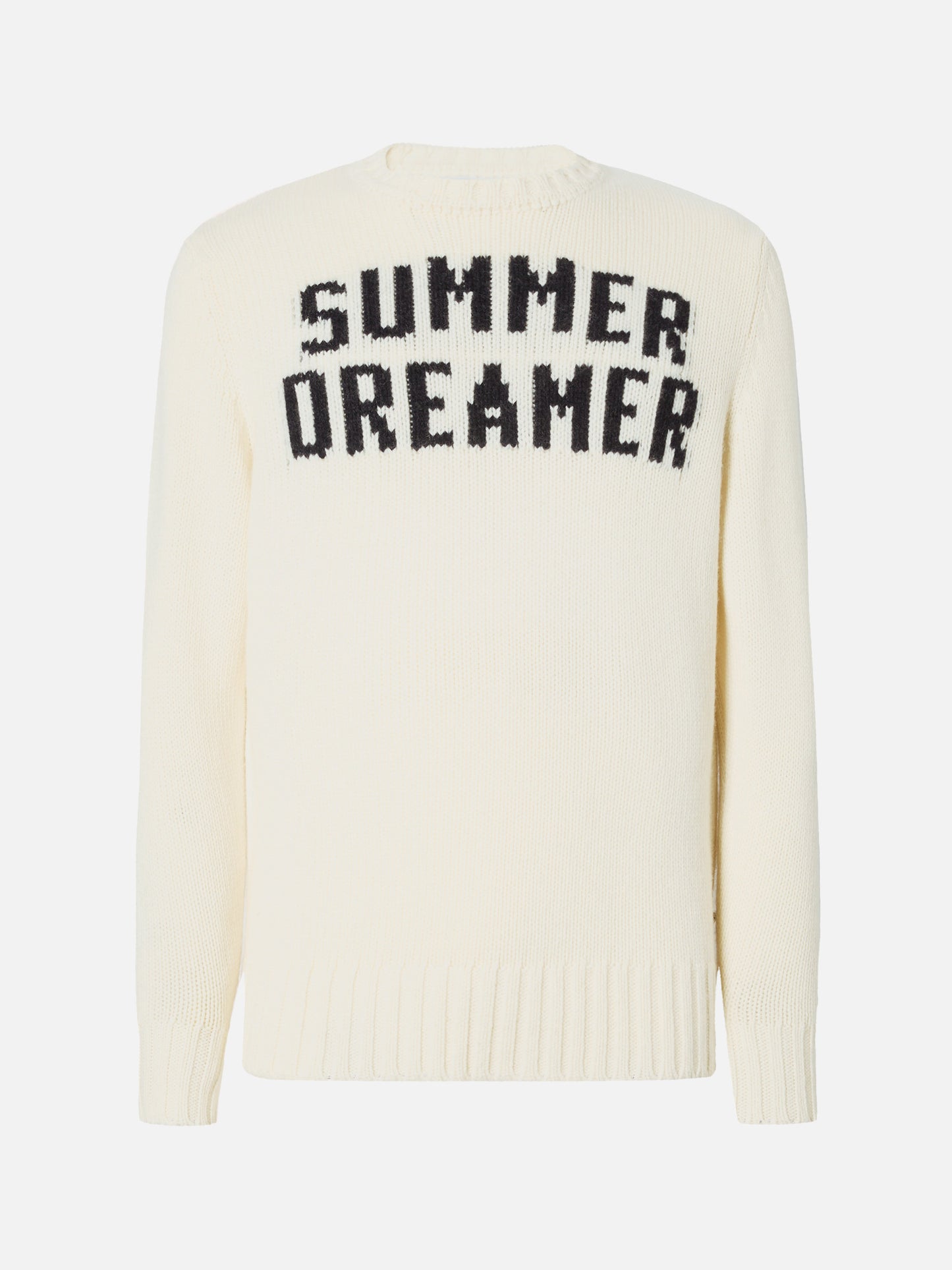 Weißer Bombardino-Pullover mit Rundhalsausschnitt und Sommerträumer-Jacquardmuster