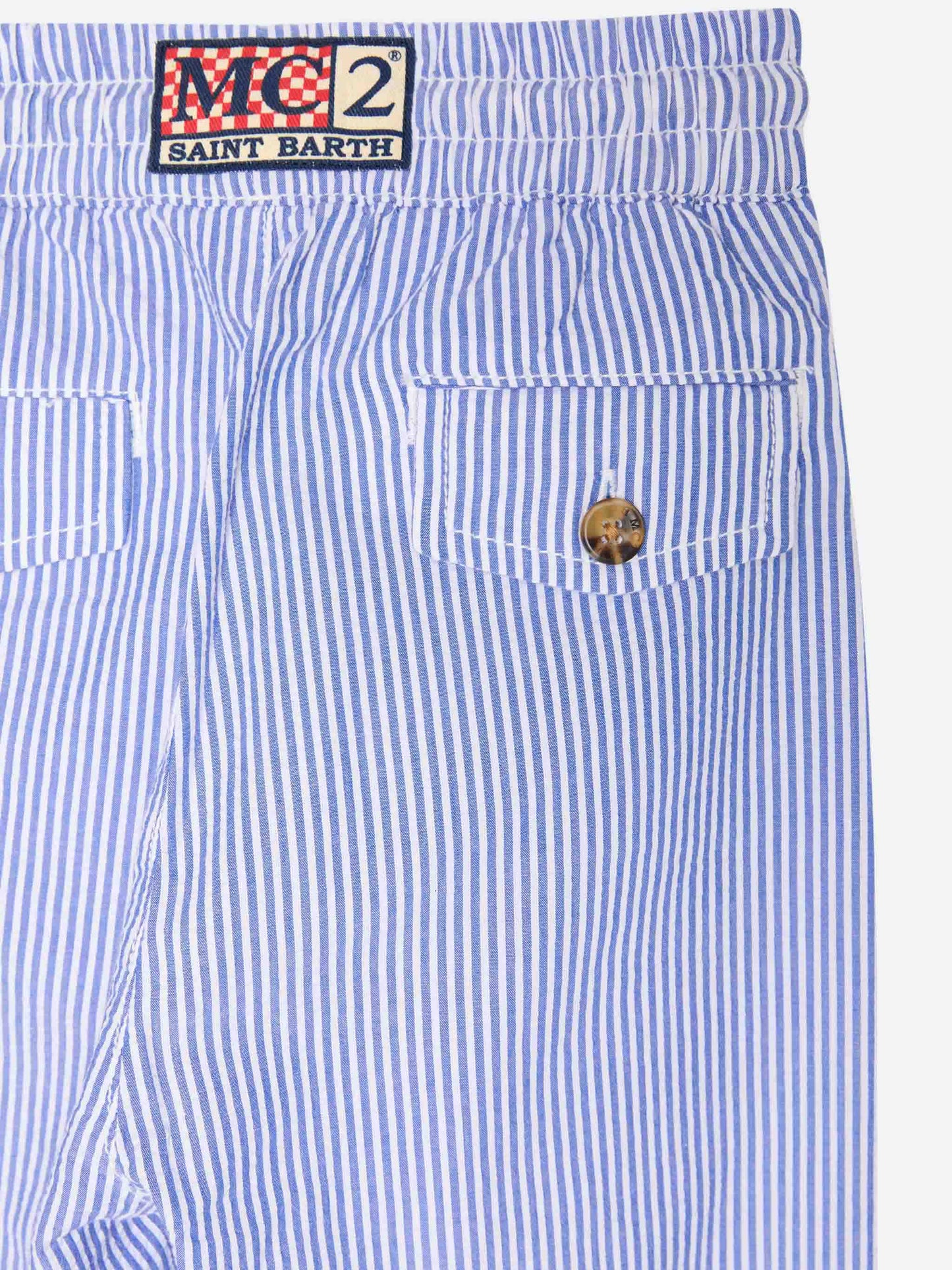 Pantalones a rayas de seersucker Calais Jr con cordón de ajuste