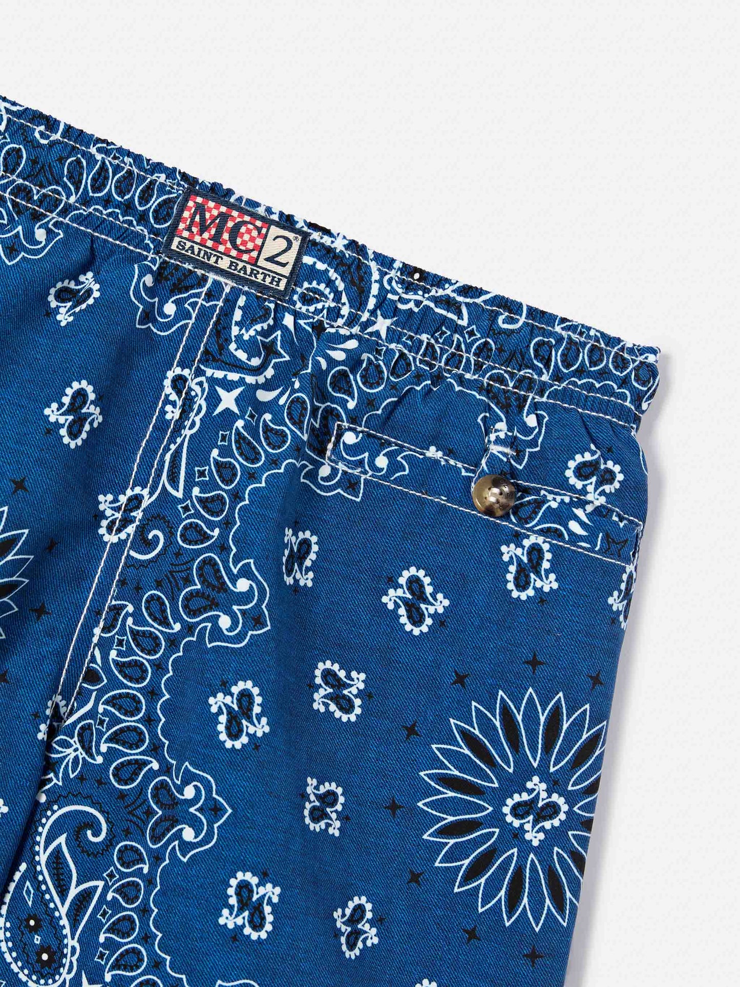 Caprese Jr swim shorts with blue navy bandana print