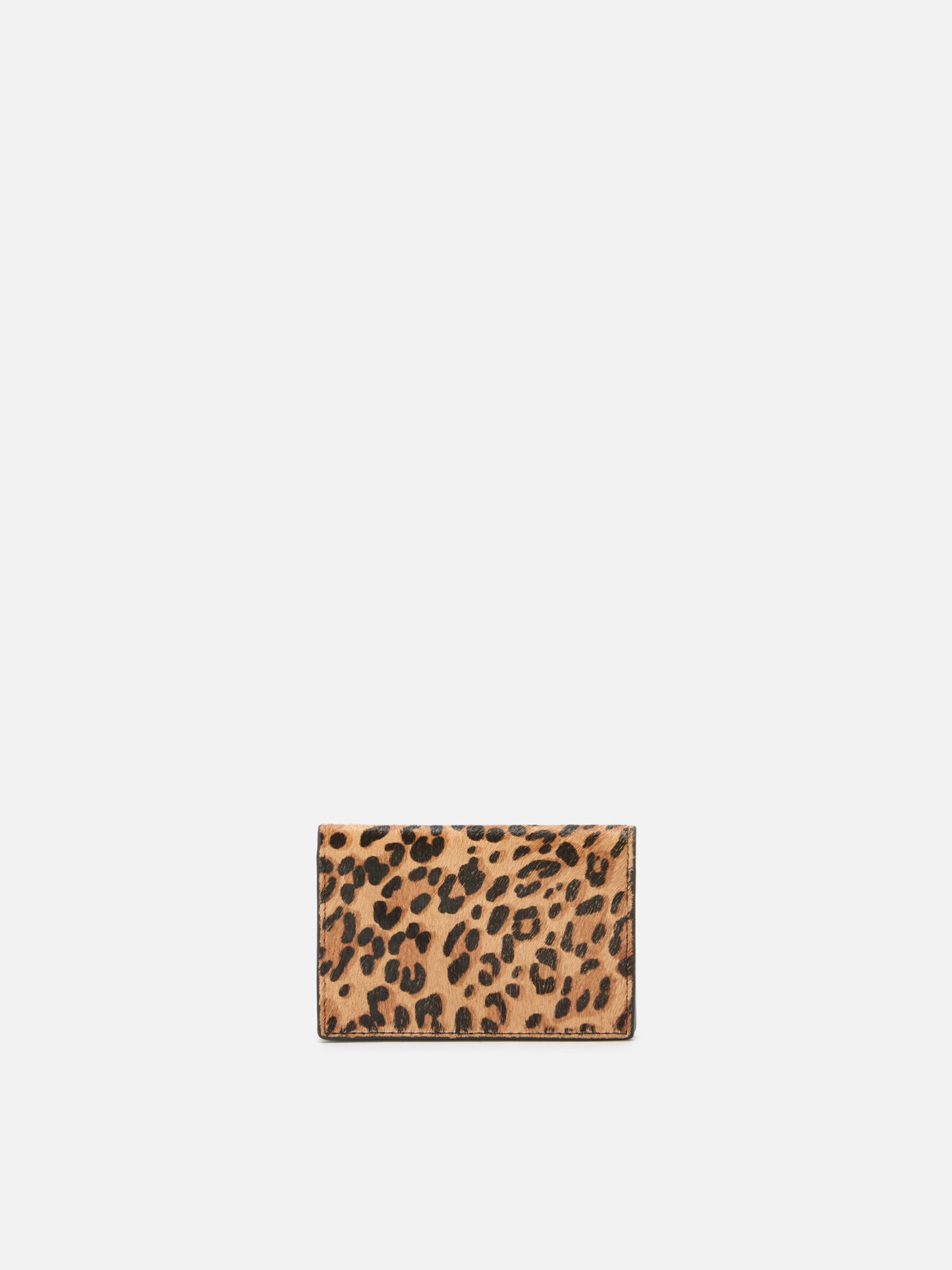 Porte-cartes en cuir brossé et poil de veau imprimé léopard
