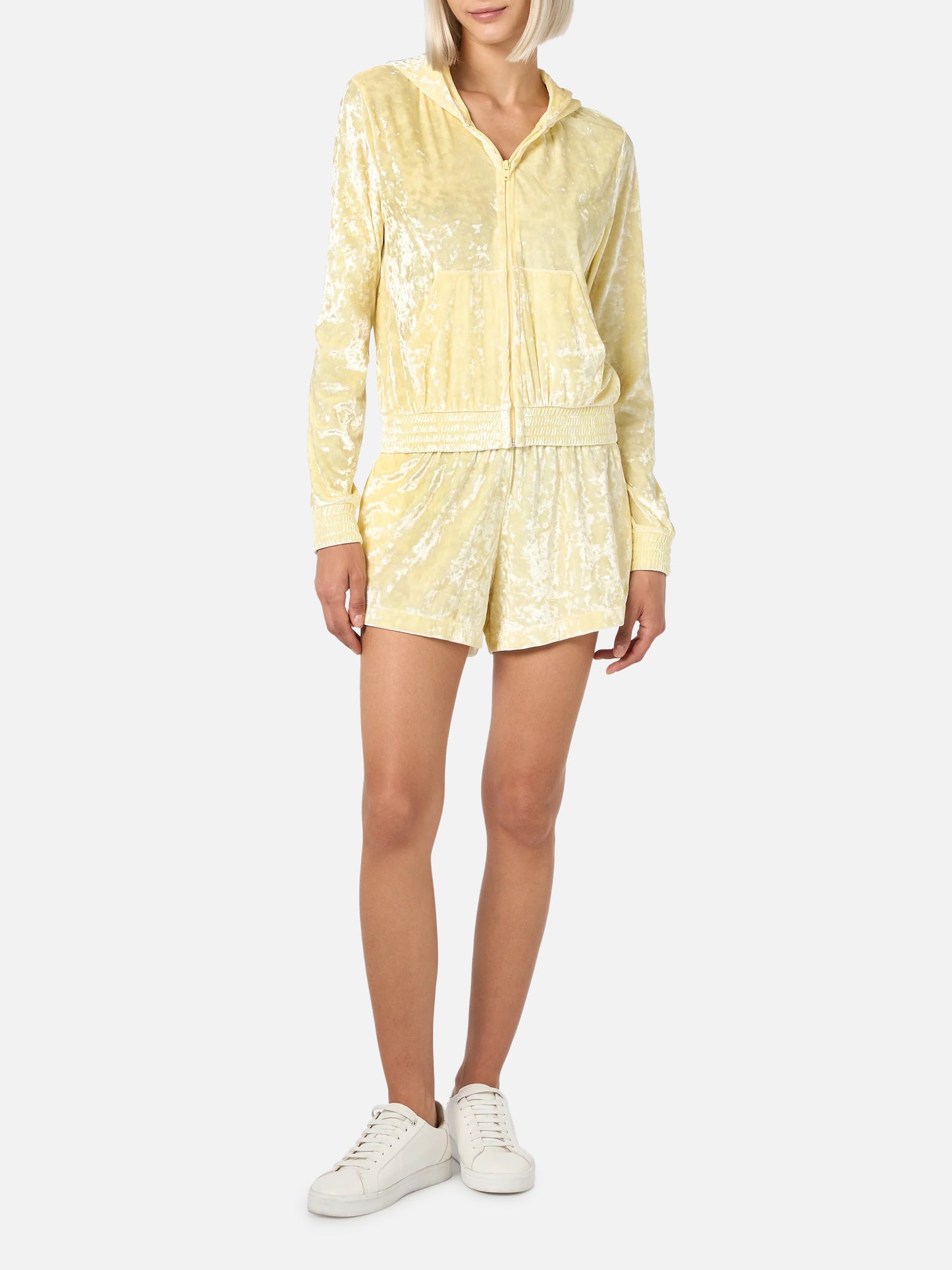 Light yellow chenille Cate pull-up shorts