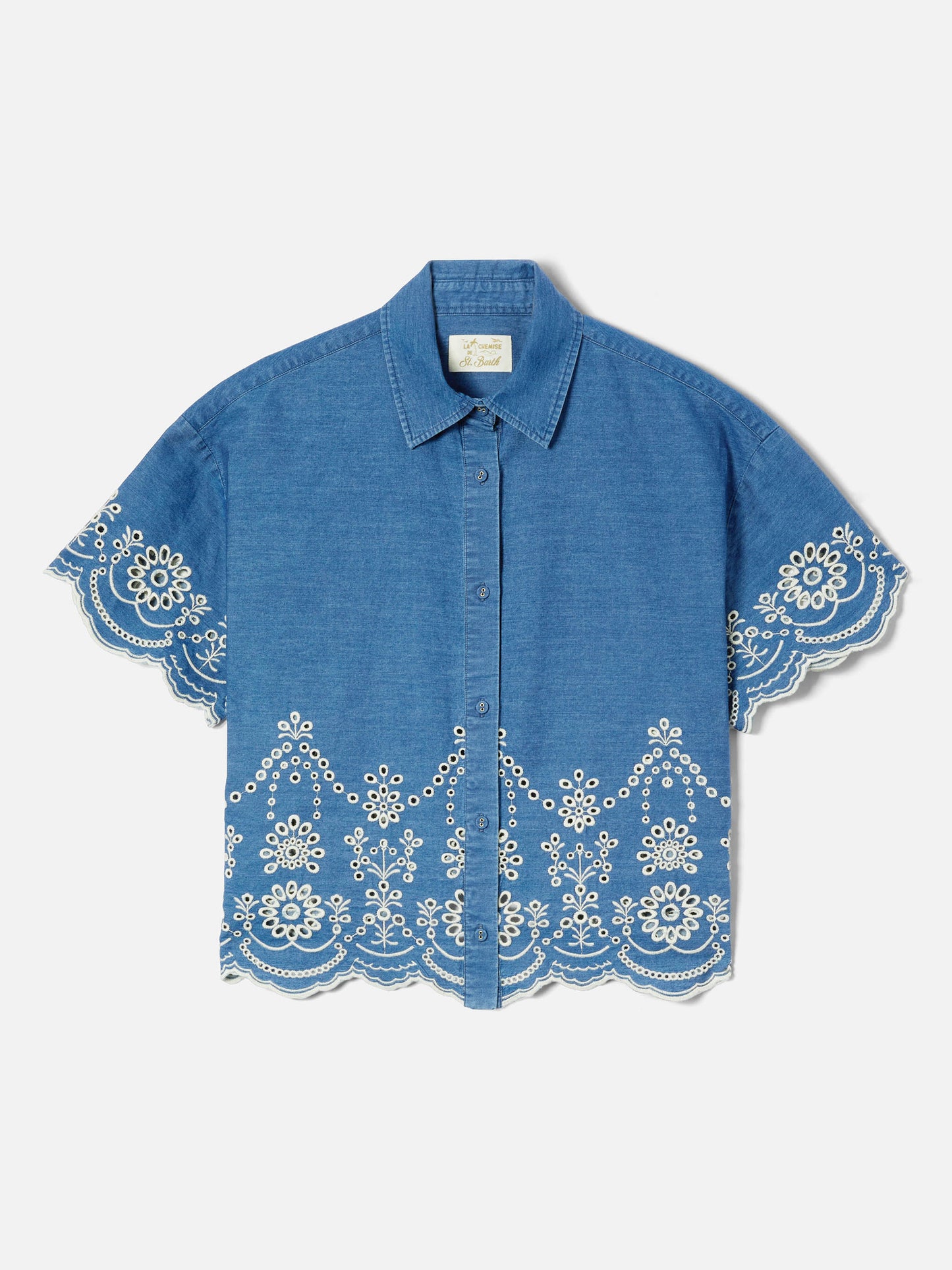 Clementine chambray shirt with floral embroidery