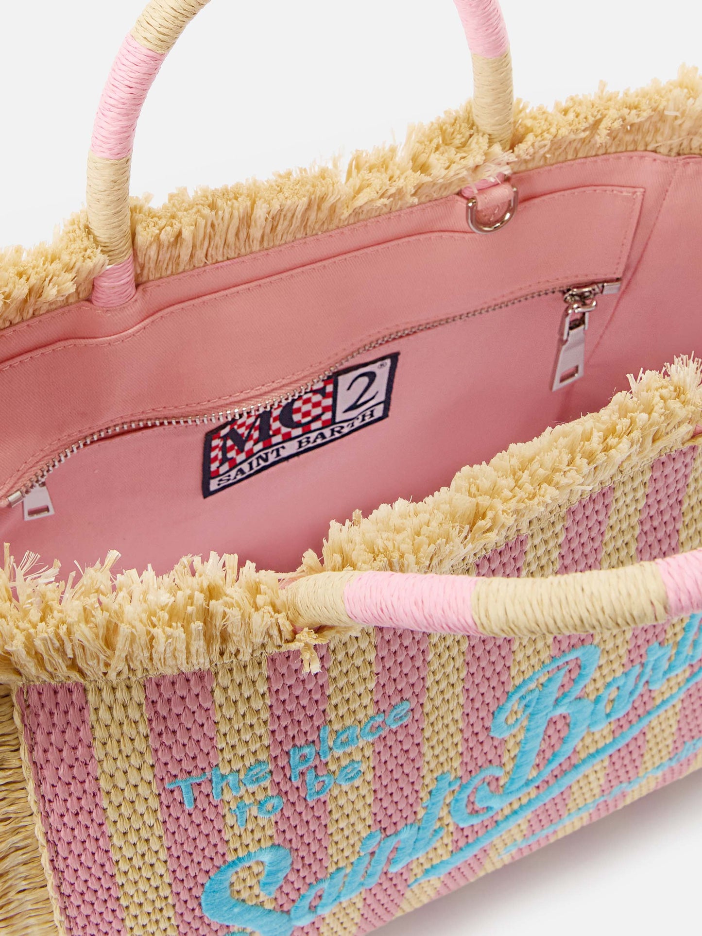 Bolso Colette en tejido efecto paja a rayas con logotipo bordado
