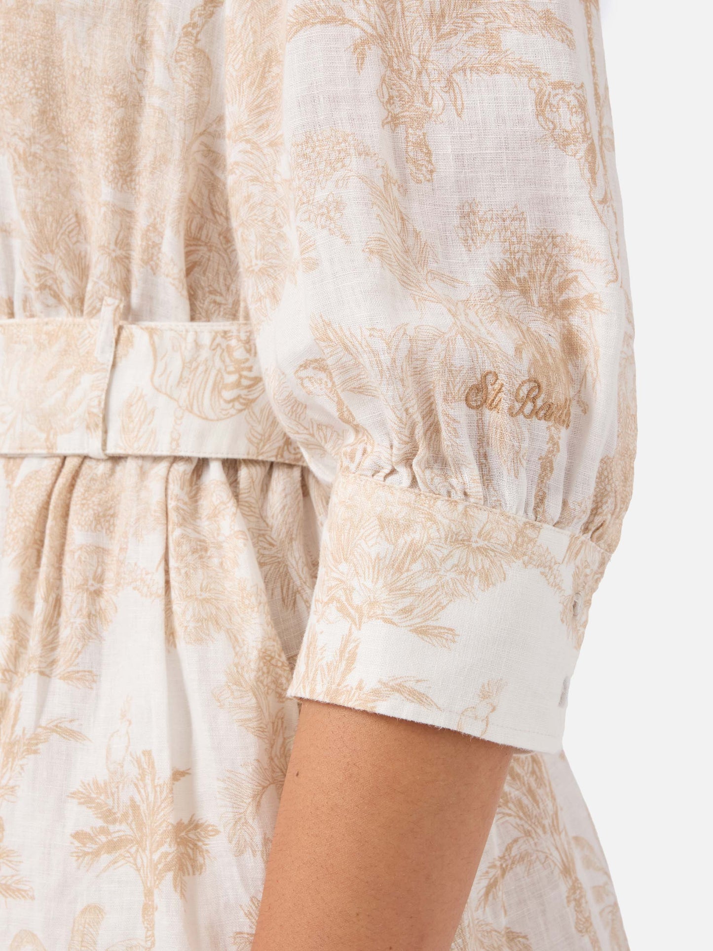 Daisi toile de jouy linen dress in beige