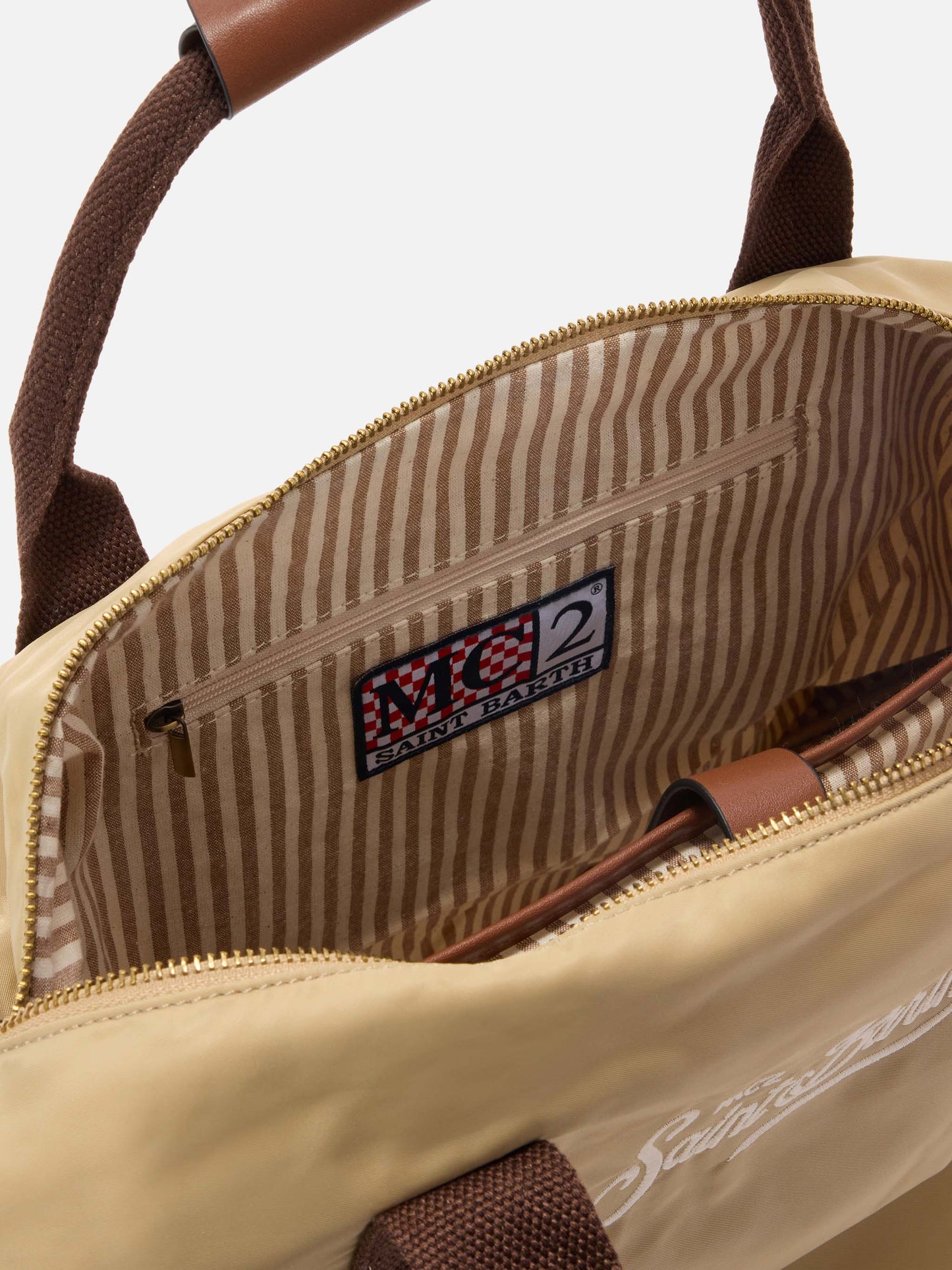 Borsone Daily in nylon beige con logo ricamato