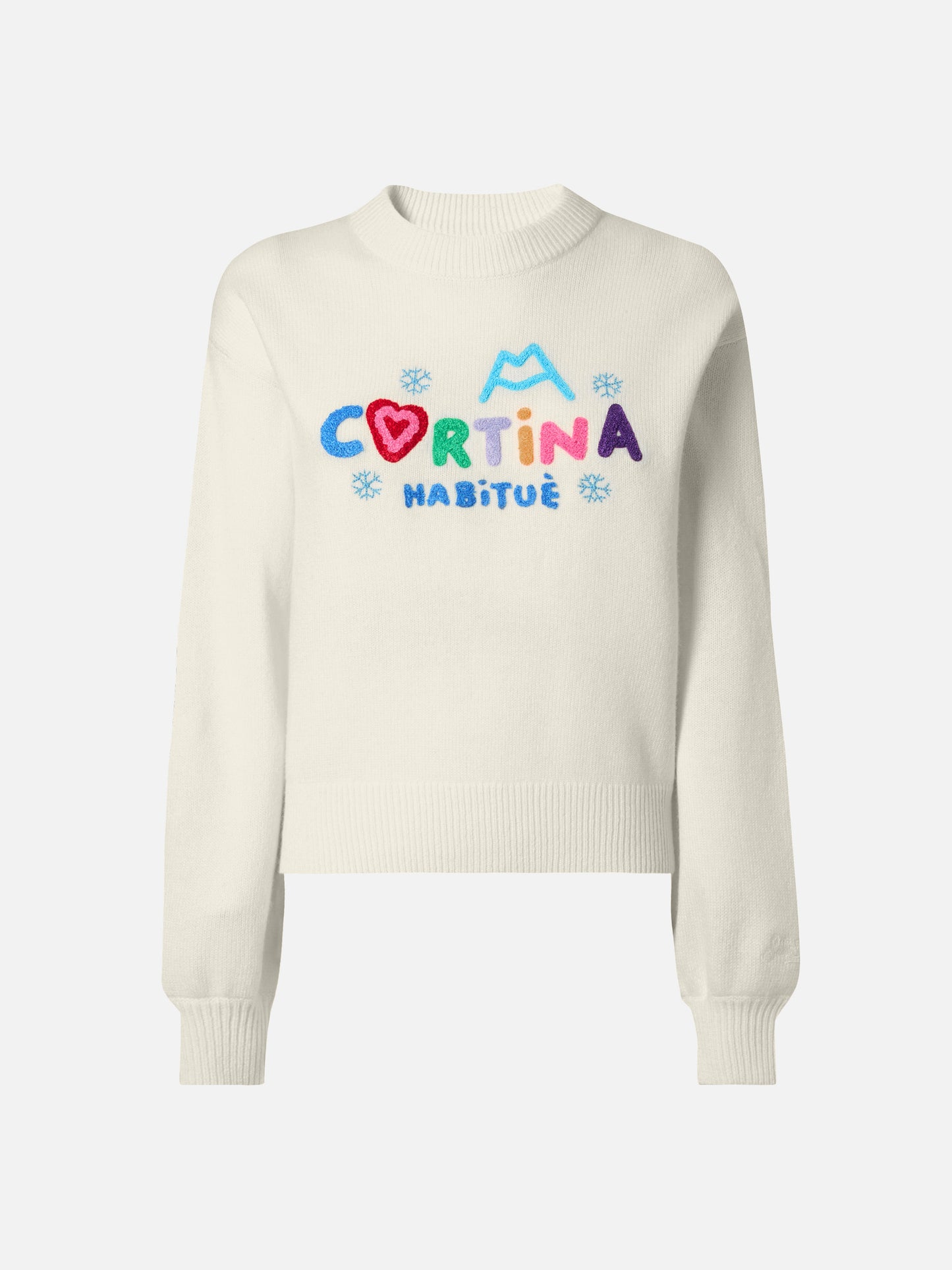 Weißer Danya-Rundhalspullover mit Cortina Habitué-Aufnäher