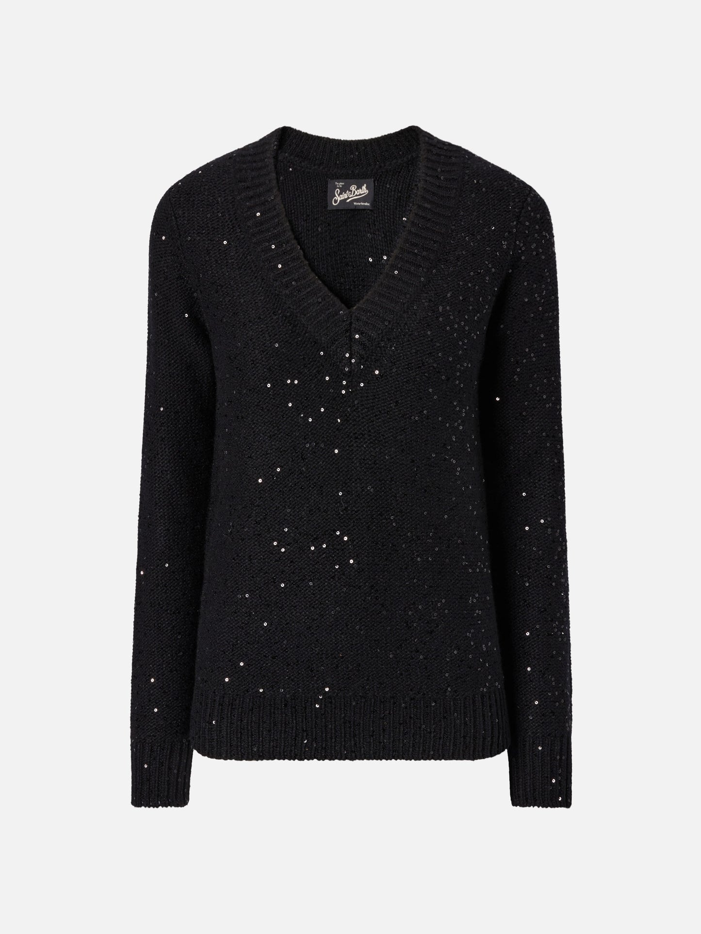 Pull noir à col en V avec sequins