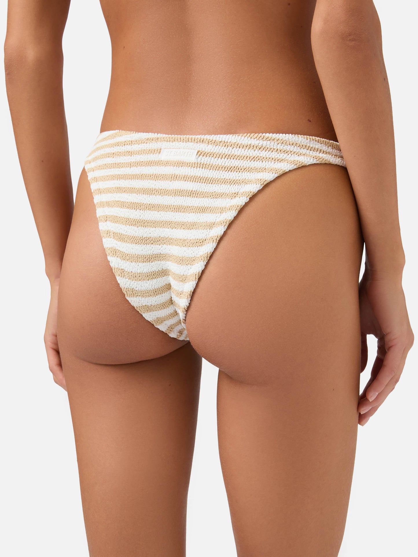 Naomi slip mare cheeky in crinkle con stampa a righe