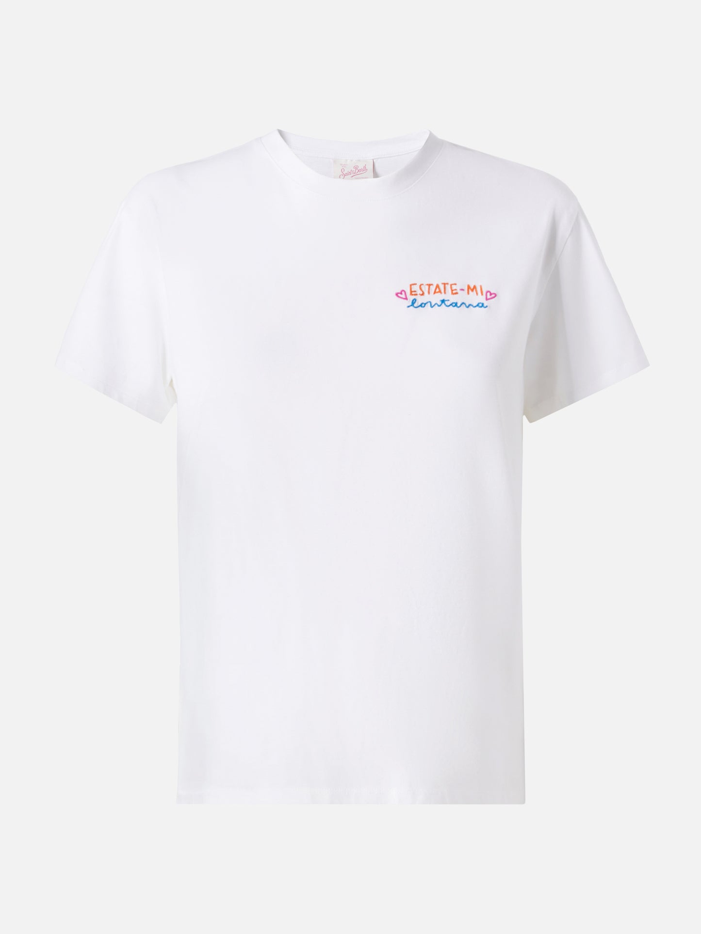 Emilie-Baumwoll-T-Shirt mit „Estate-mi Lontana“-Stickerei | INSULTI LUMINOSI SONDEREDITION