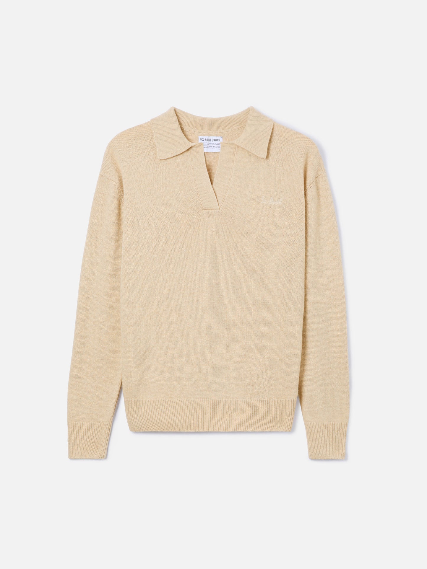 Jersey beige Eze de cashmere mezclado con cuello polo