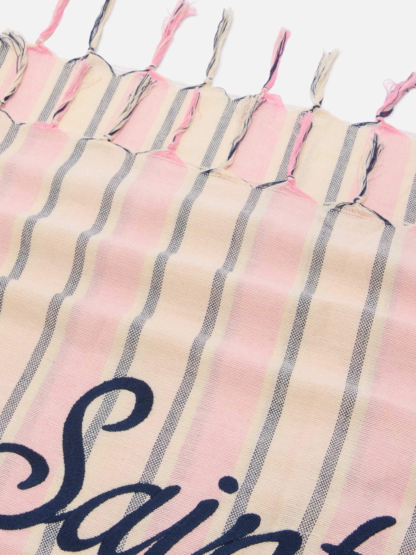Telo mare Foutas Lighta righe rosa e bianco con logo ricamato