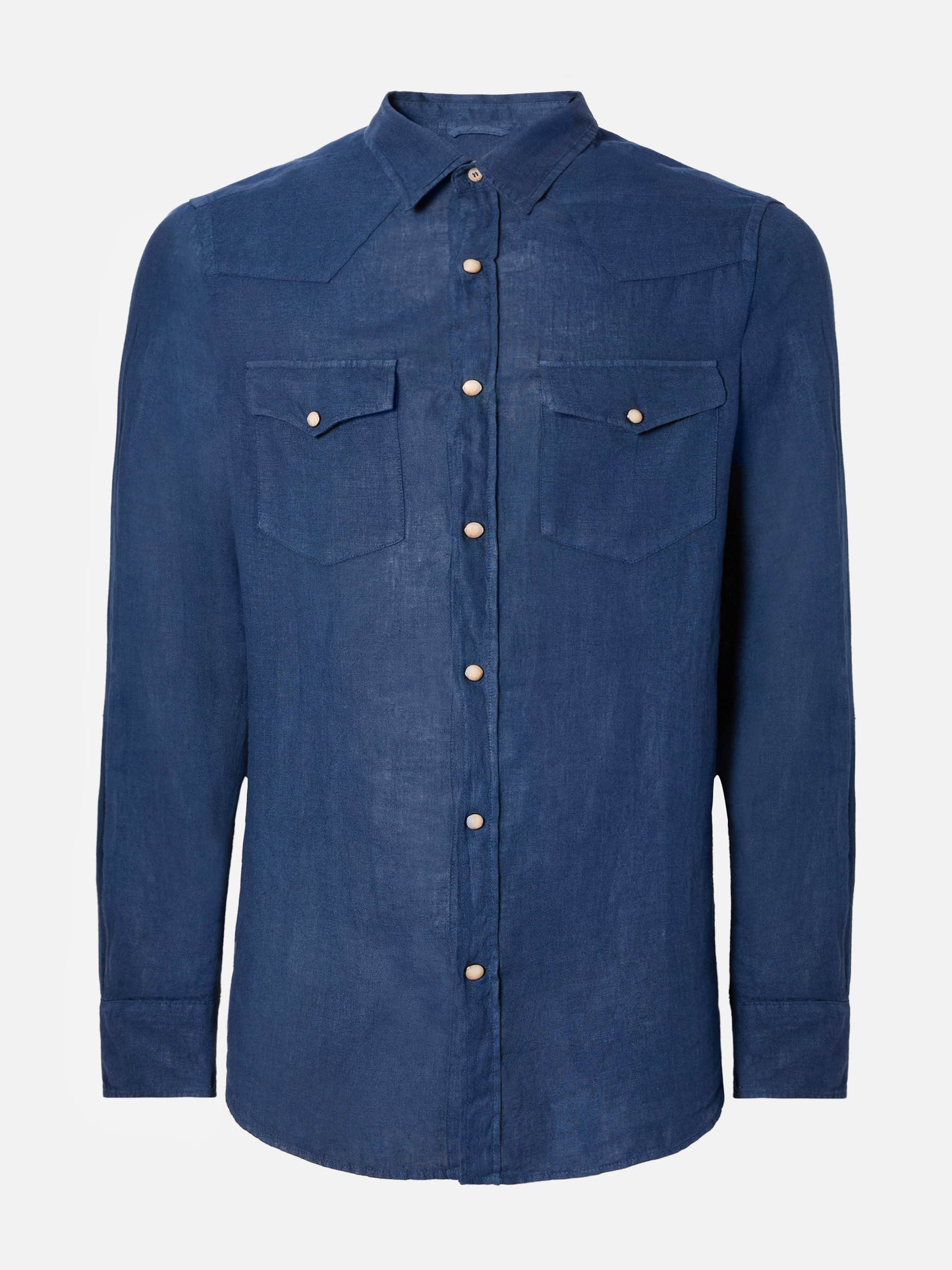 Camisa Greg de lino con efecto denim en azul marino