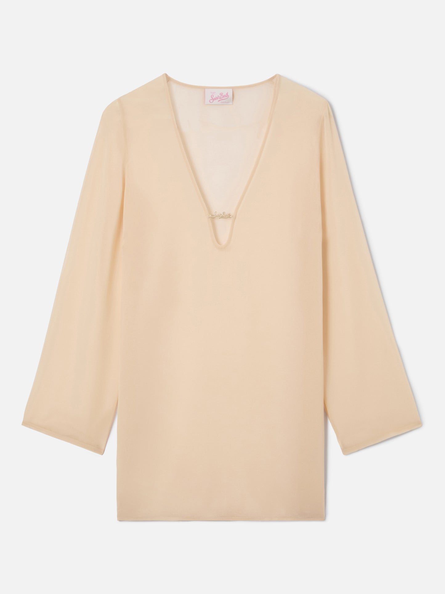 Vestido corto Gretah Plate en blanco con placa del logo