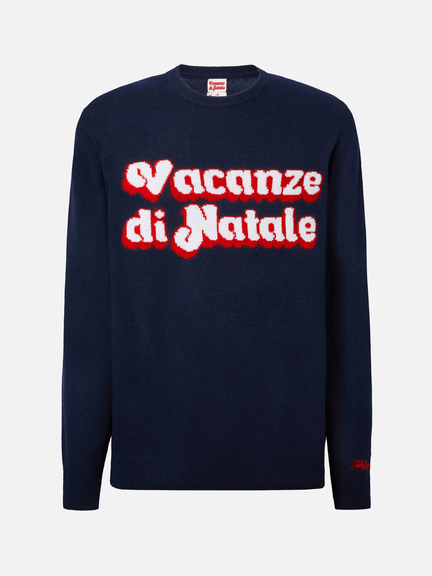 Blauer Pullover Heron mit Vacanze di Natale-Logo-Jacquard | VACANZE DI NATALE SONDERAUSGABE