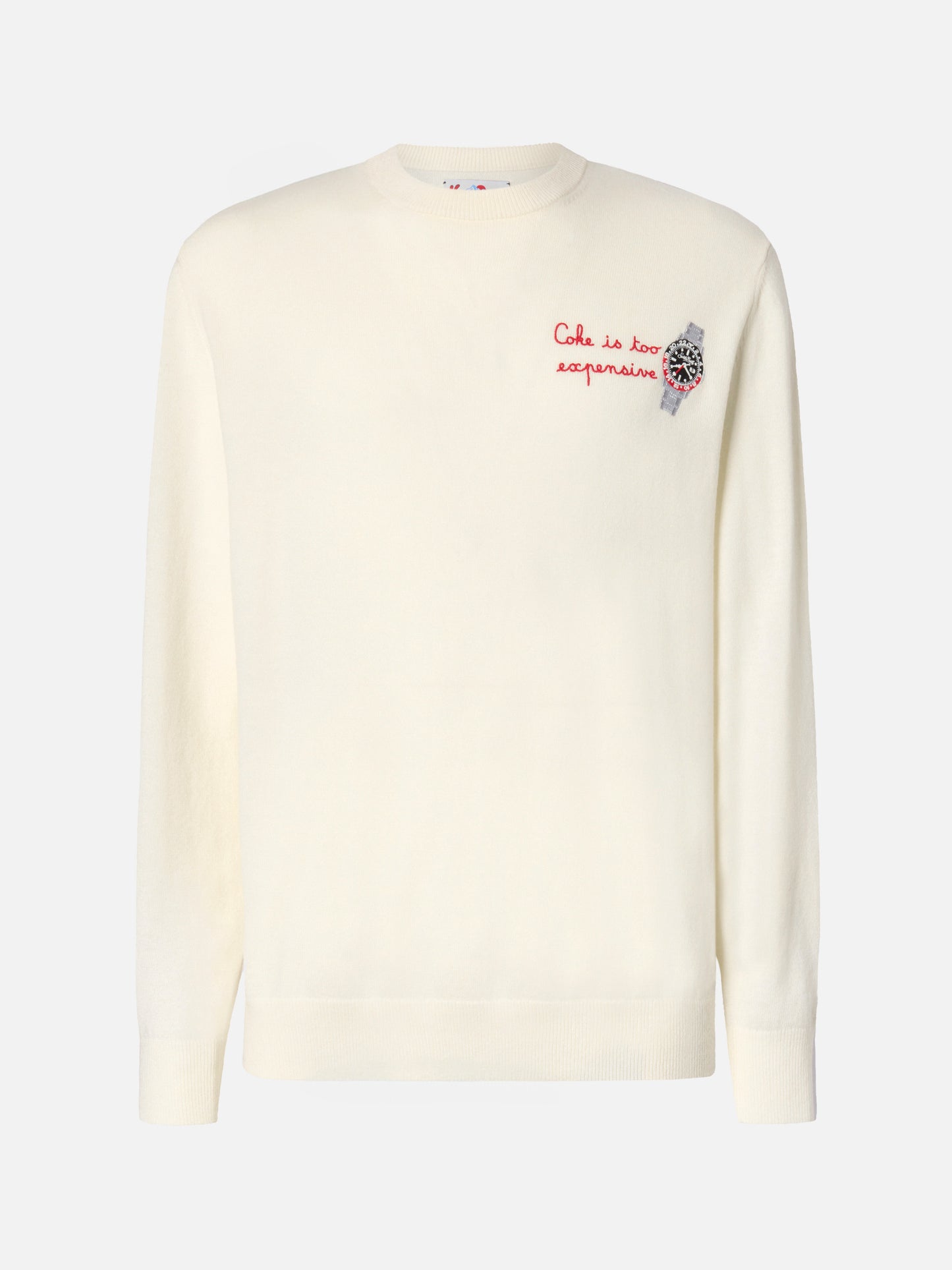 Der Rundhalspullover Heron Light mit der Coke-Stickerei ist zu teuer.