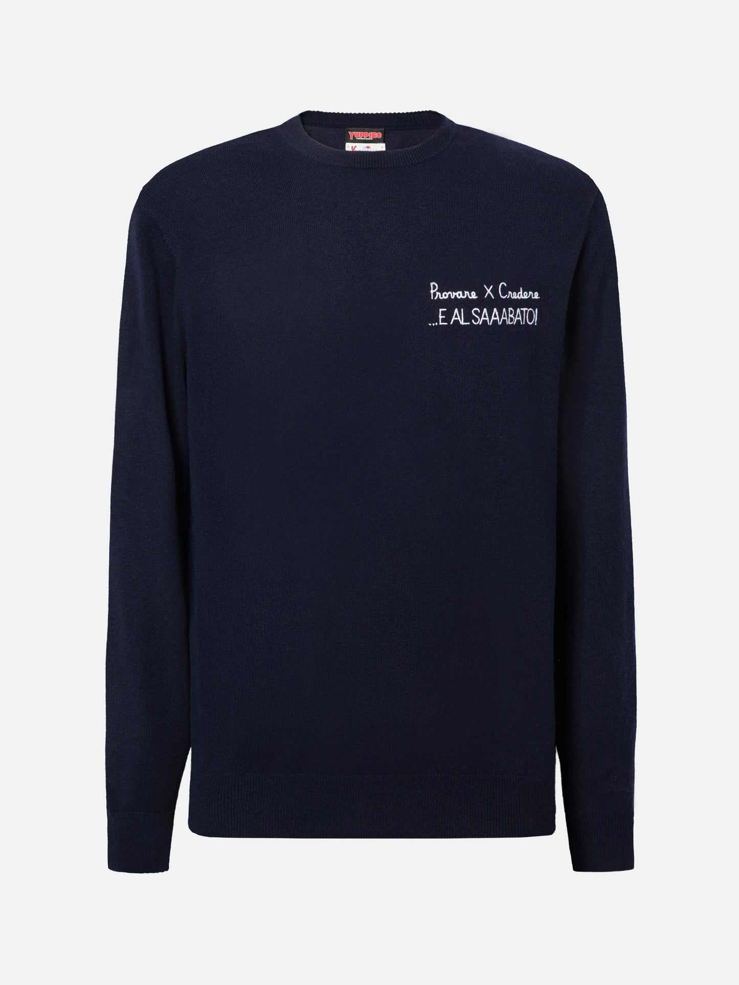 Rundhalspullover Heron Light mit „Provare per credere!“-Stickerei | YUPPIES SPECIAL EDITION