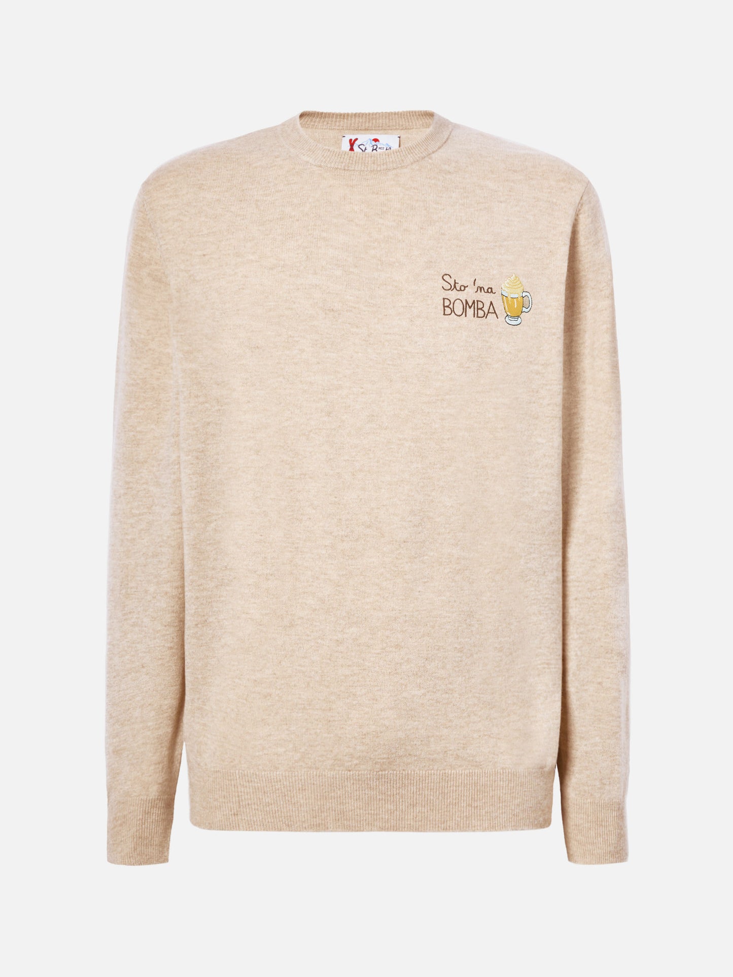 Rundhalspullover Heron Light mit Sto na bomba-Stickerei