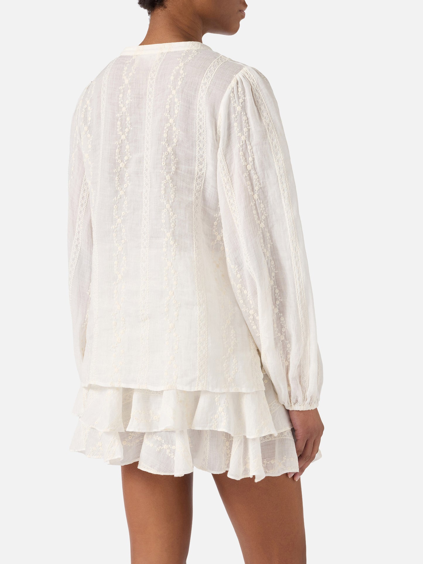 Blouse Harper en ramie beige avec motif brodé