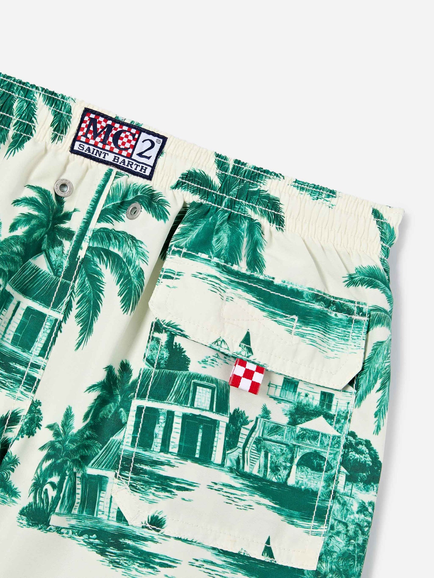 Bañador corto Jean con estampado Toile de Jouy verde