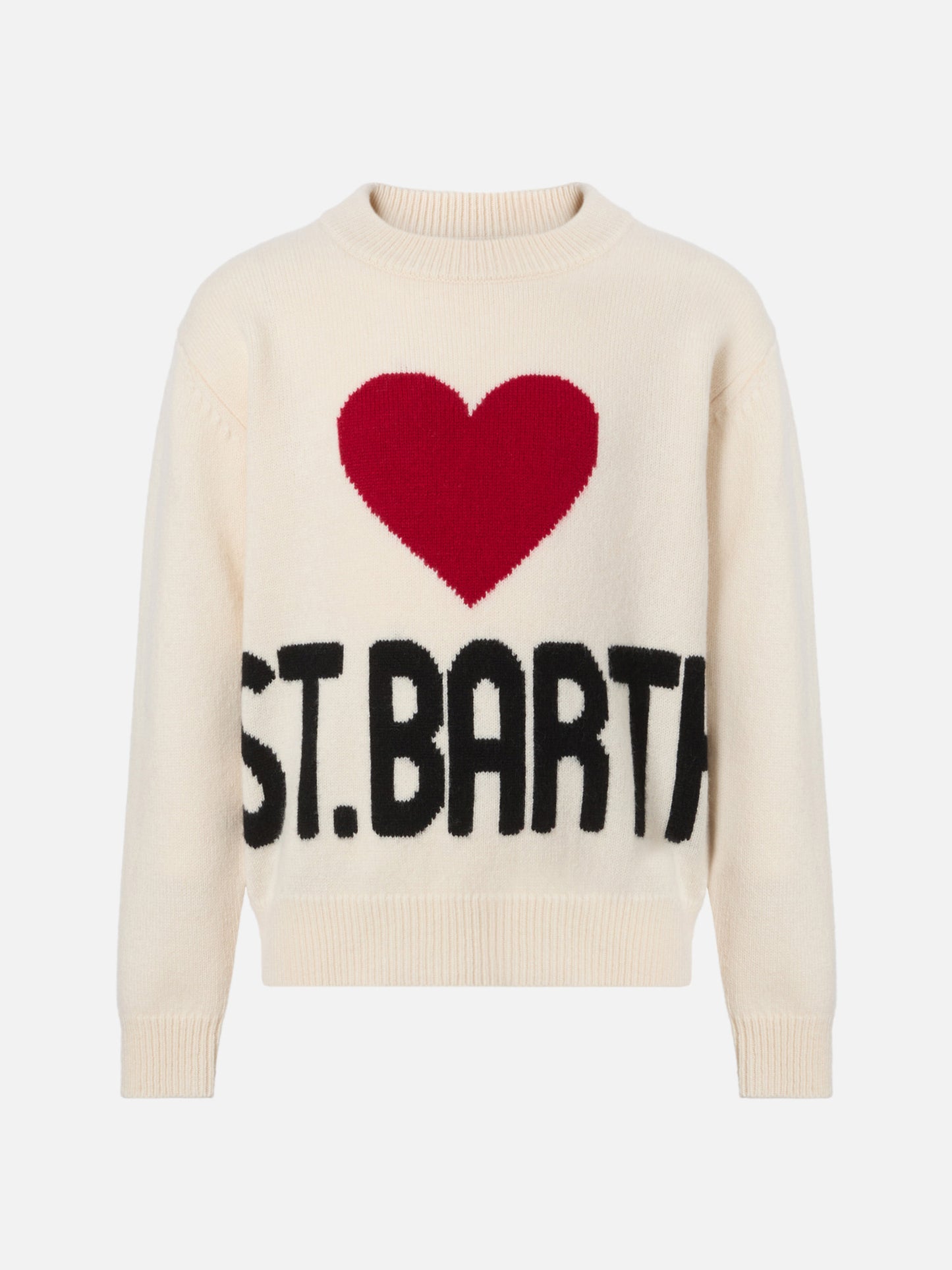 Sudadera con cuello redondo Kyla en blanco con jacquard I love St. Barth