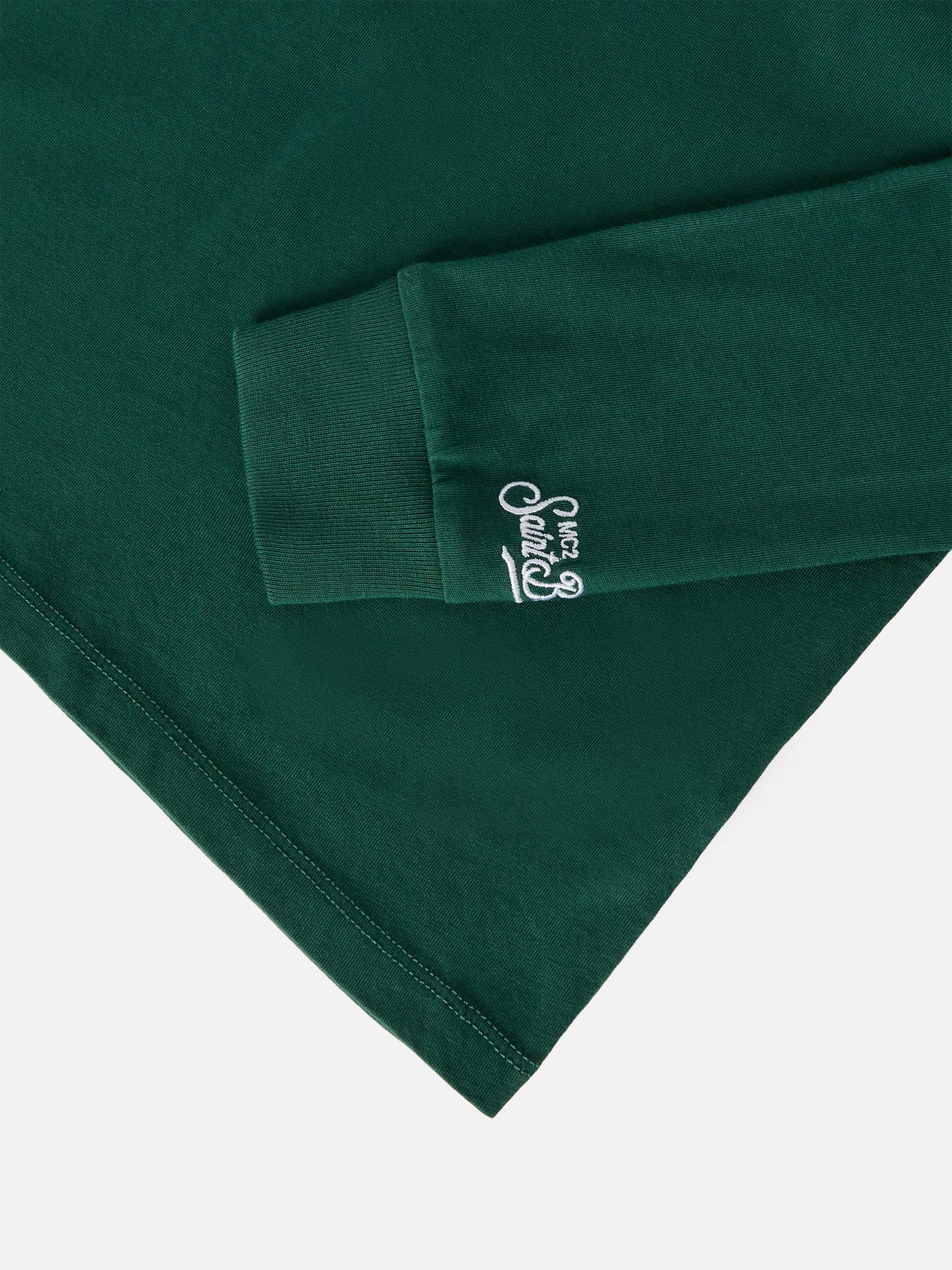 Grünes Luton-Langarm-T-Shirt aus Baumwolle mit „Me ne vado dai nonni“-Stickerei