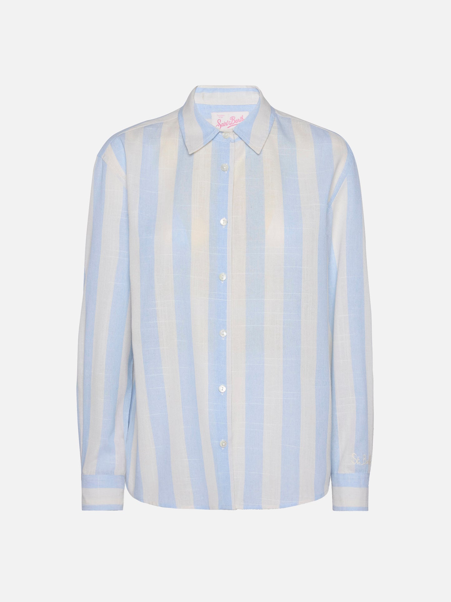 Camisa clásica Meredith de algodón con estampado de rayas azul claro