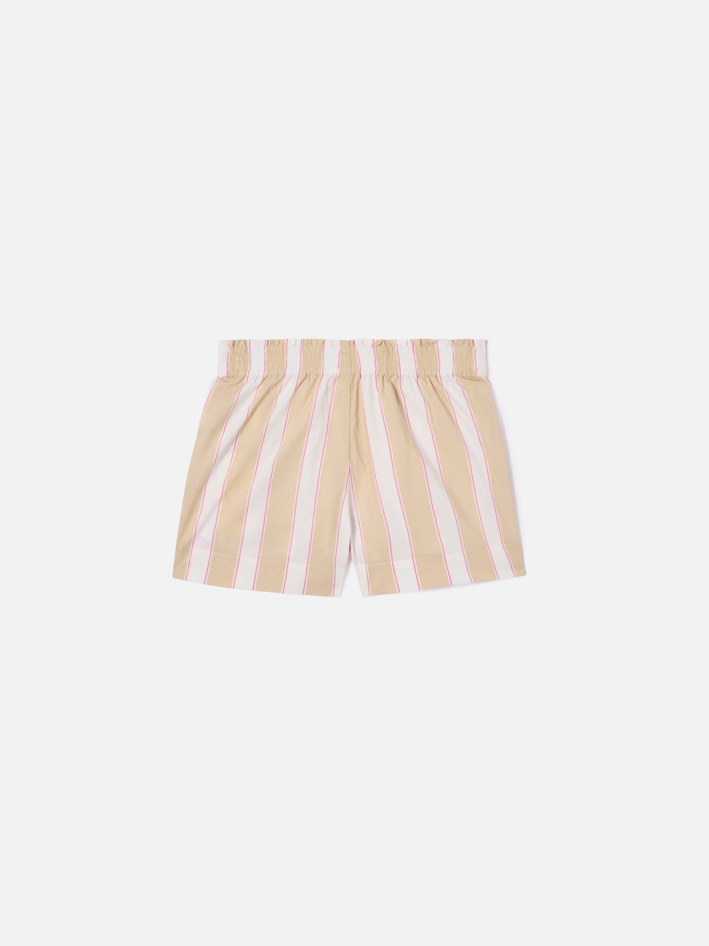 Shorts Meave Jr de popelina de algodón con rayas beige, blancas y rosas