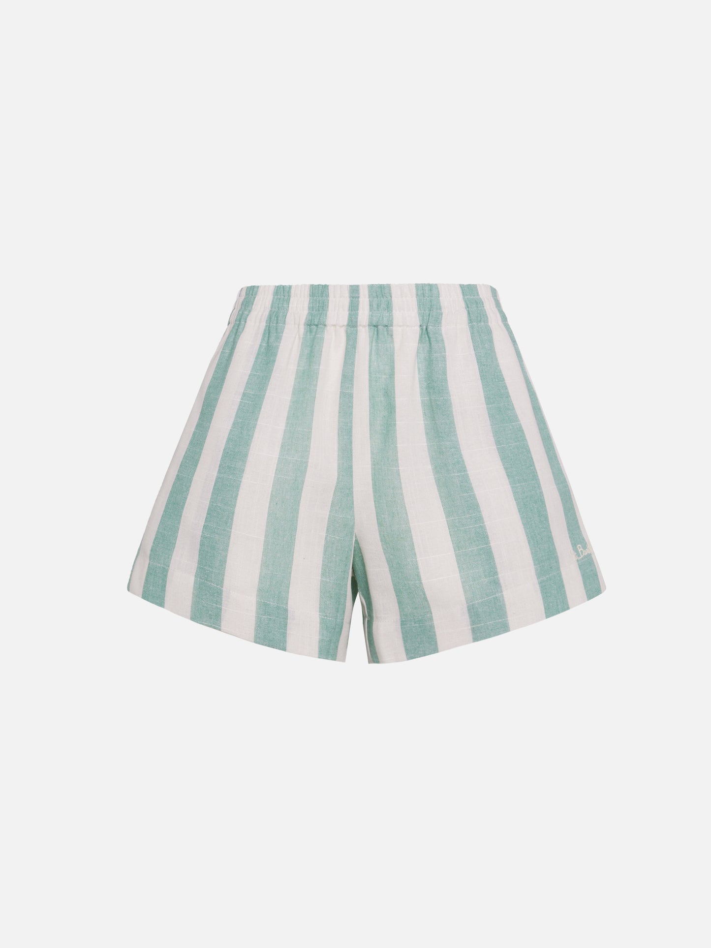Meave Baumwoll-Pull-Up-Shorts mit salbeigrünem Streifenmuster