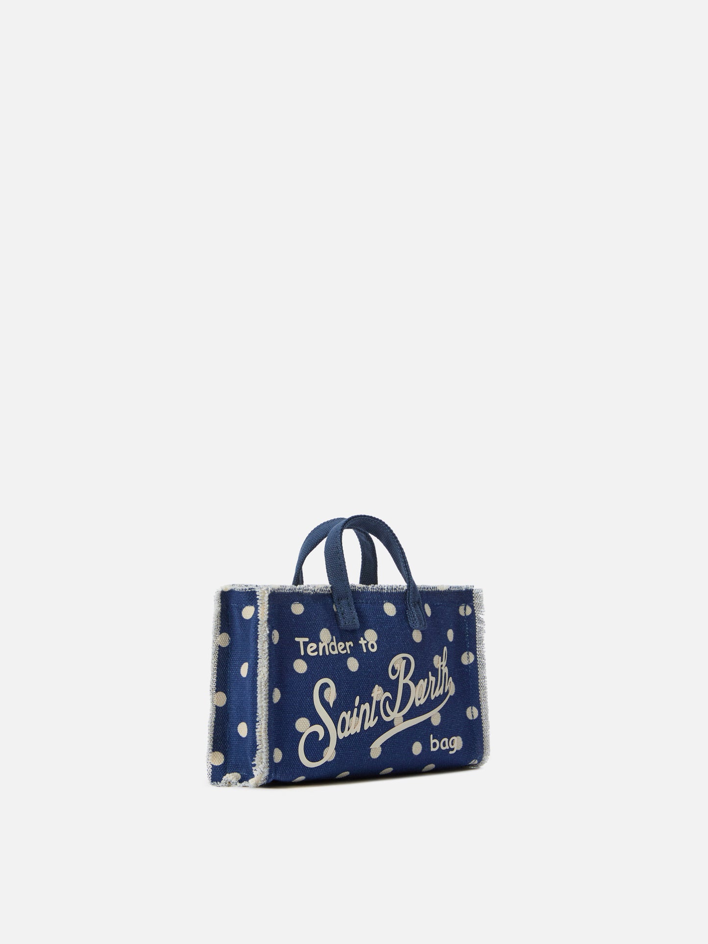 Micro Phone blue polka dot canvas bag with contrasting logo