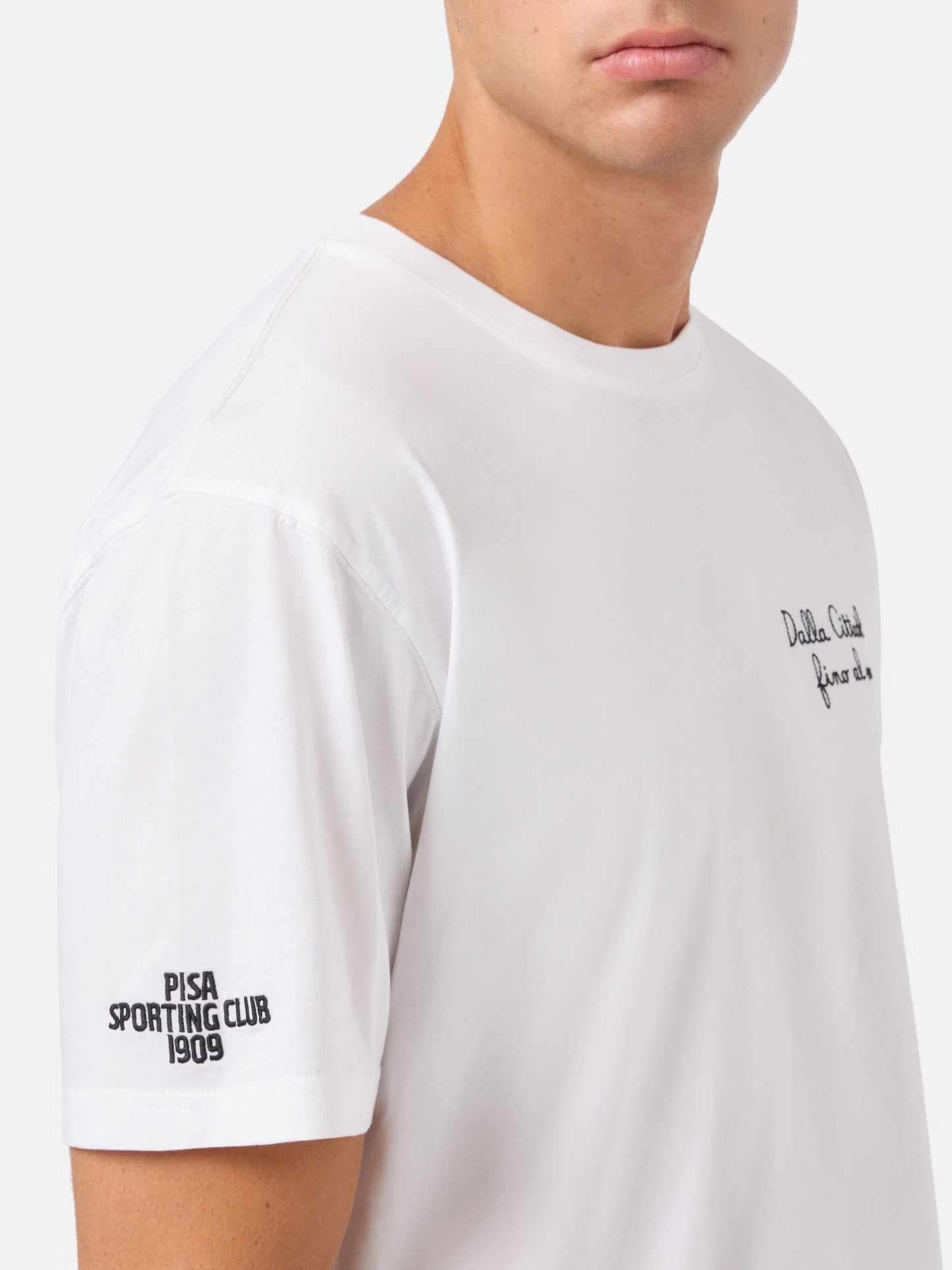 Camiseta Portofino blanca con bordado Pisa SC Dalla Cittadella fino al mar | PISA SC SPECIAL EDITION