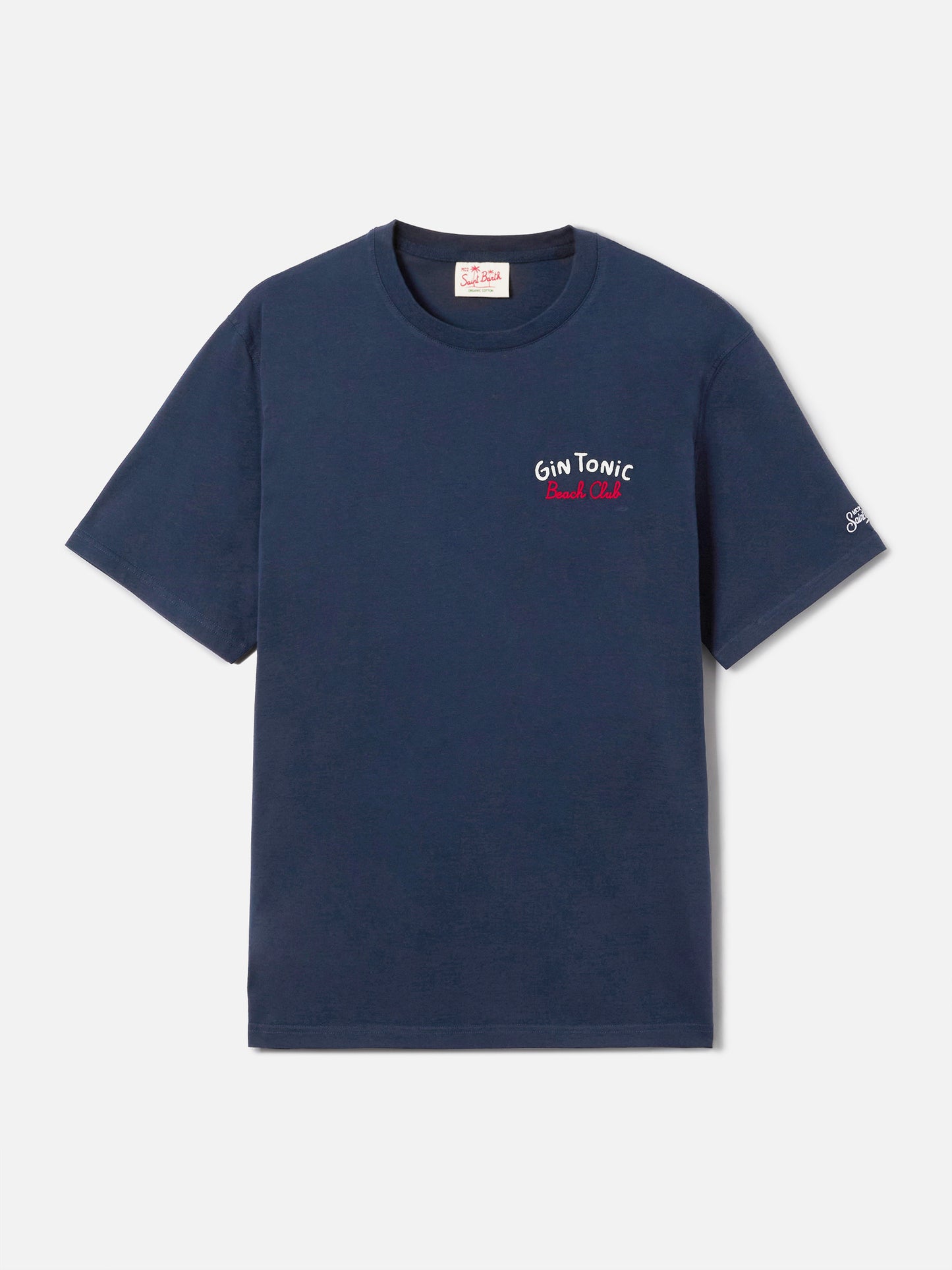 Camiseta Portland azul con bordado Gin Tonic Beach Club en la parte delantera/trasera