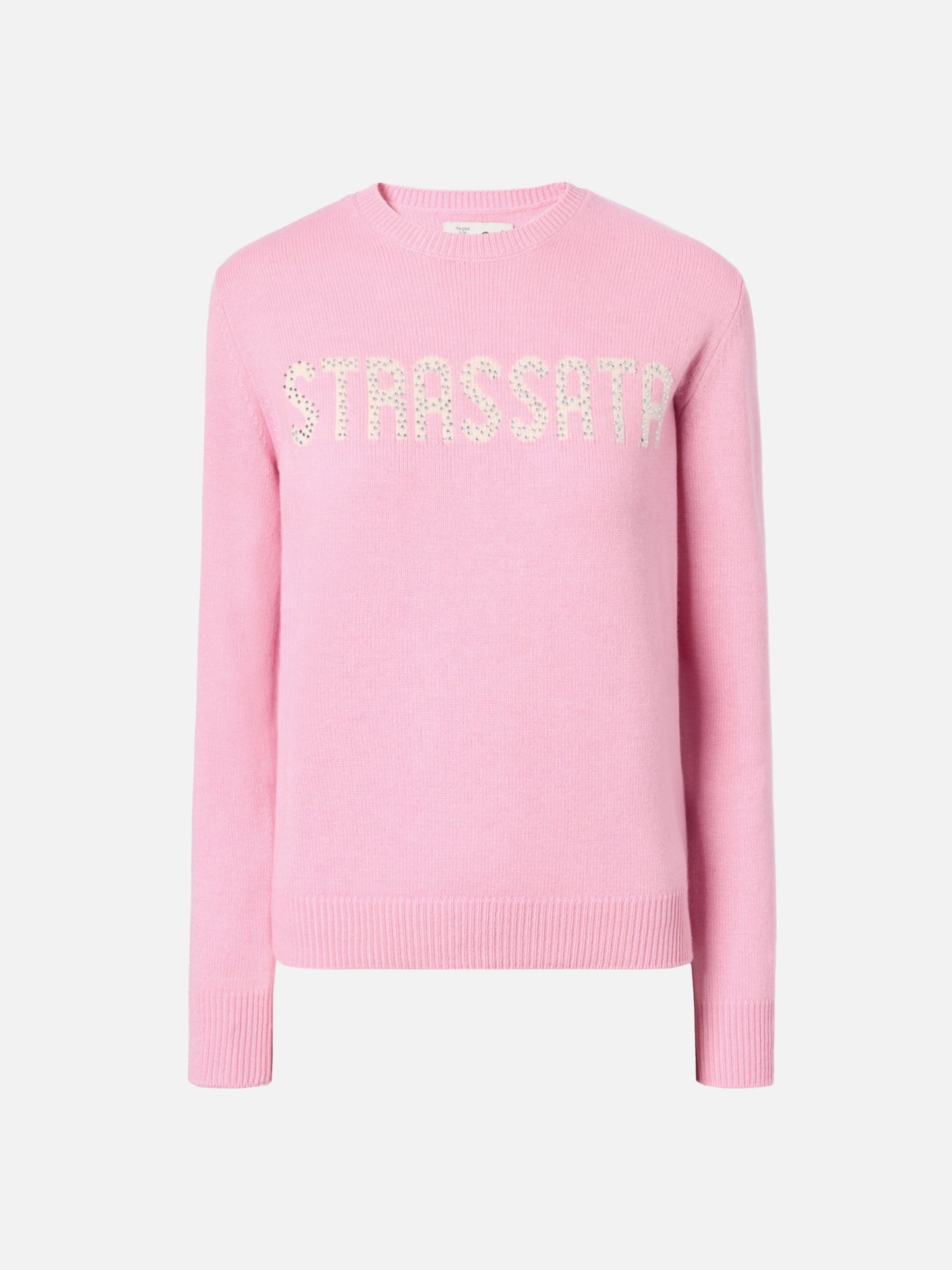 Neuer Queen-Pullover aus Kaschmirmischung in Rosa mit Strassata-Strassapplikation