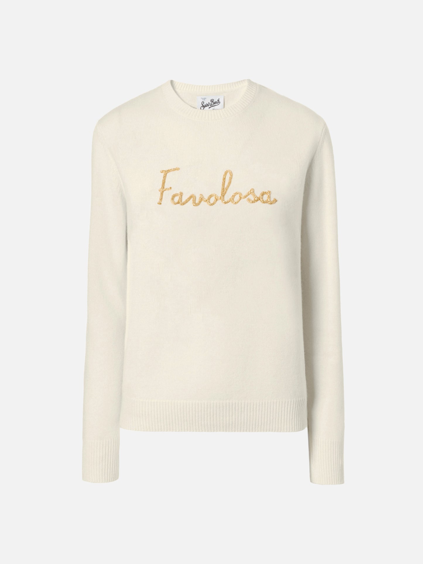 Neuer weißer Queen-Pullover aus Kaschmirmischung mit Favolosa-Lurex-Stickerei