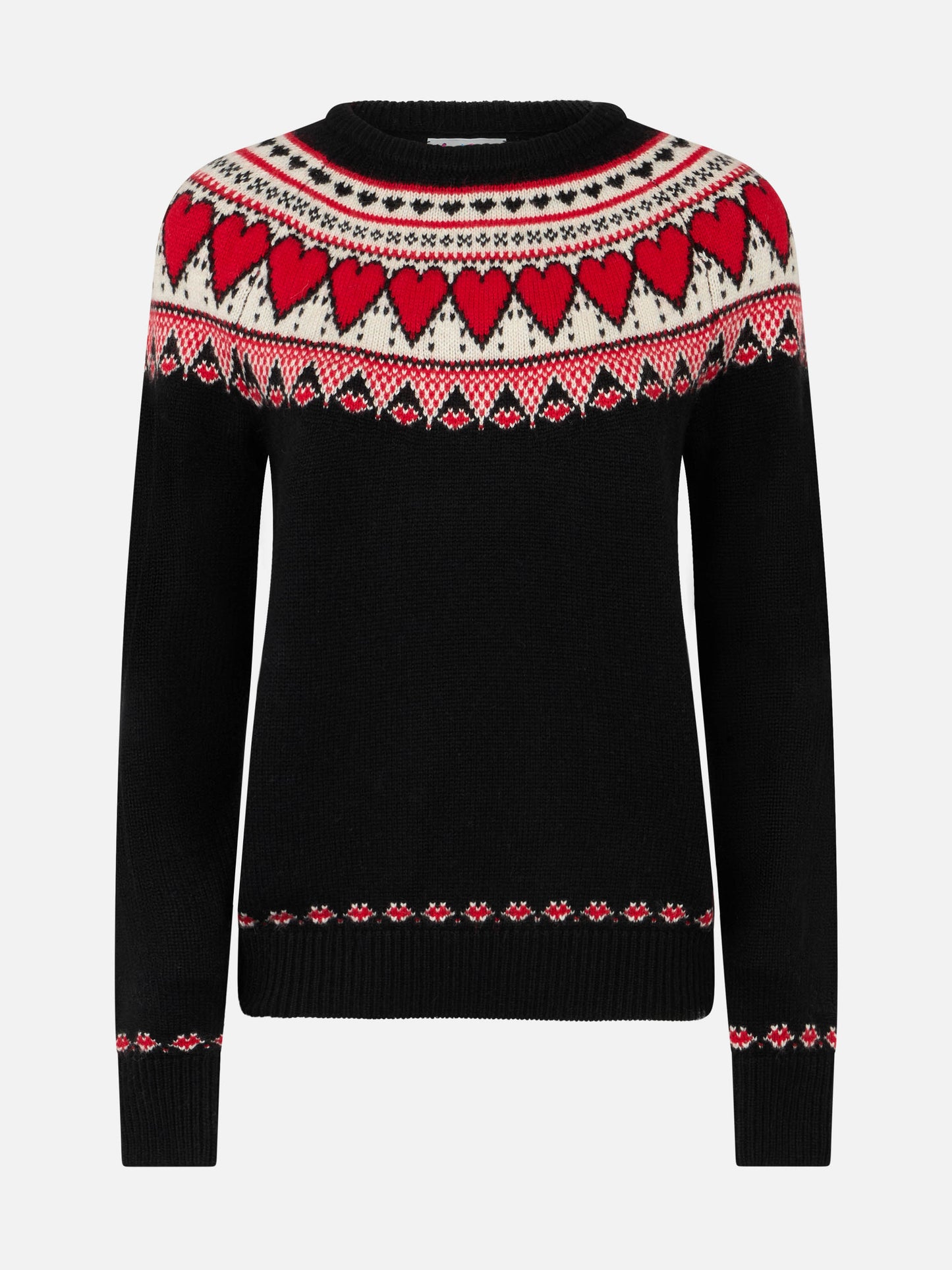 Woman black sweater New Queen with fair isle hearts jacquard - MC2 Saint Barth