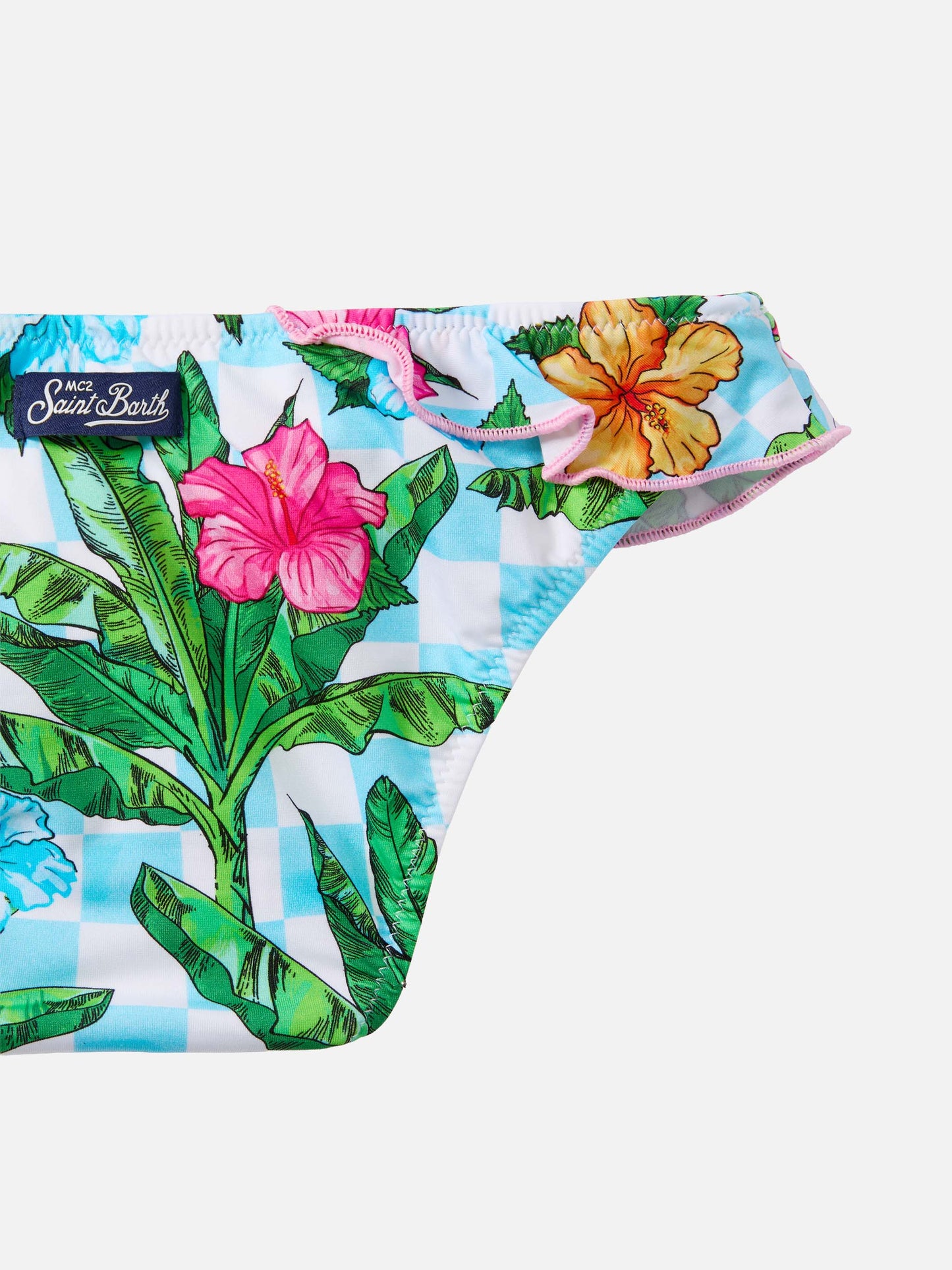 Bikini Rey à une épaule avec volants et imprimé palmiers
