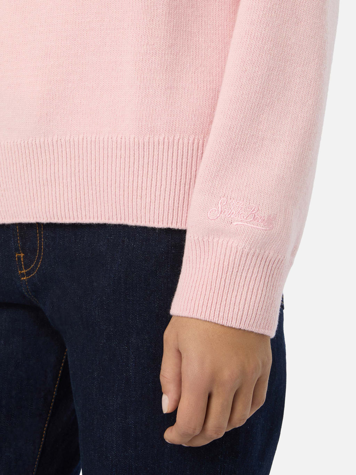 Pull ras-du-cou en maille Pink Tessa en mélange de laine et cachemire avec broderie Bella E Impossibile