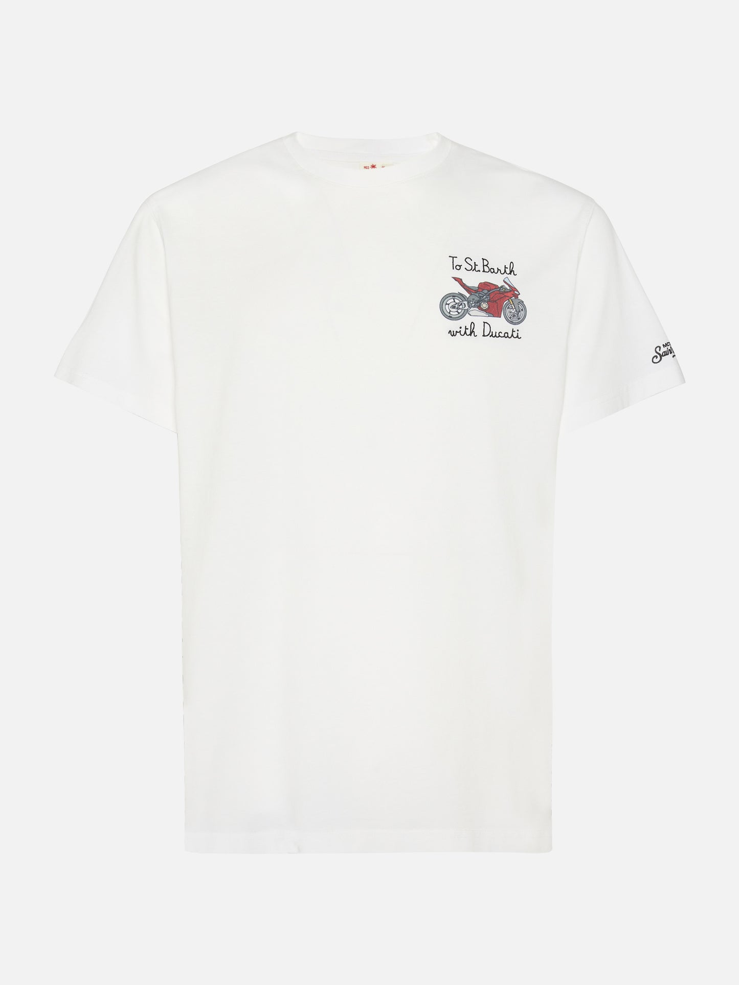 Baumwoll-T-Shirt mit „To St. Barth with Ducati“-Stickerei | DUCATI MOTORS® SPECIAL EDITION