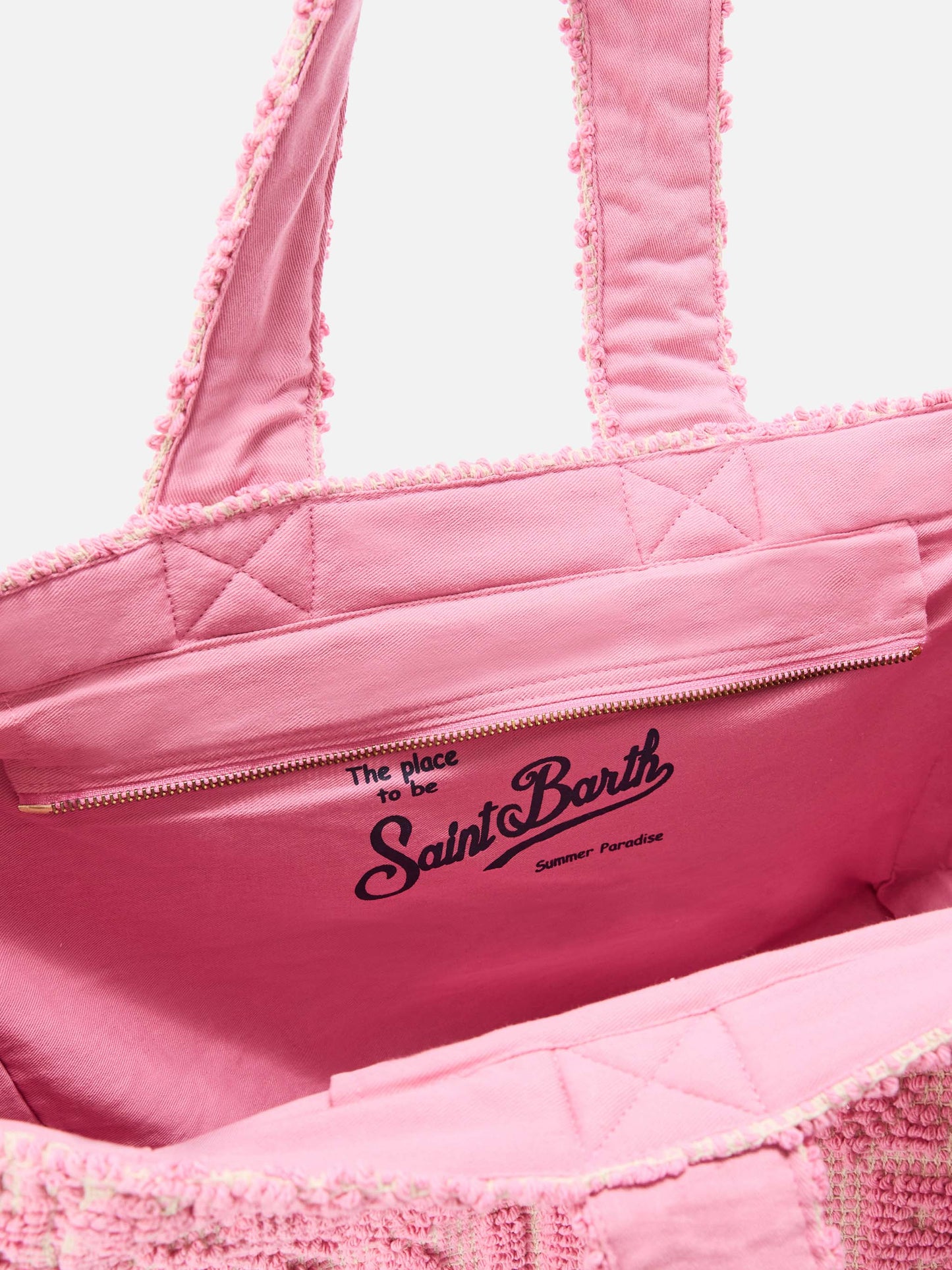 Borsa Tufting in cotone rosa con ricamo in rilievo