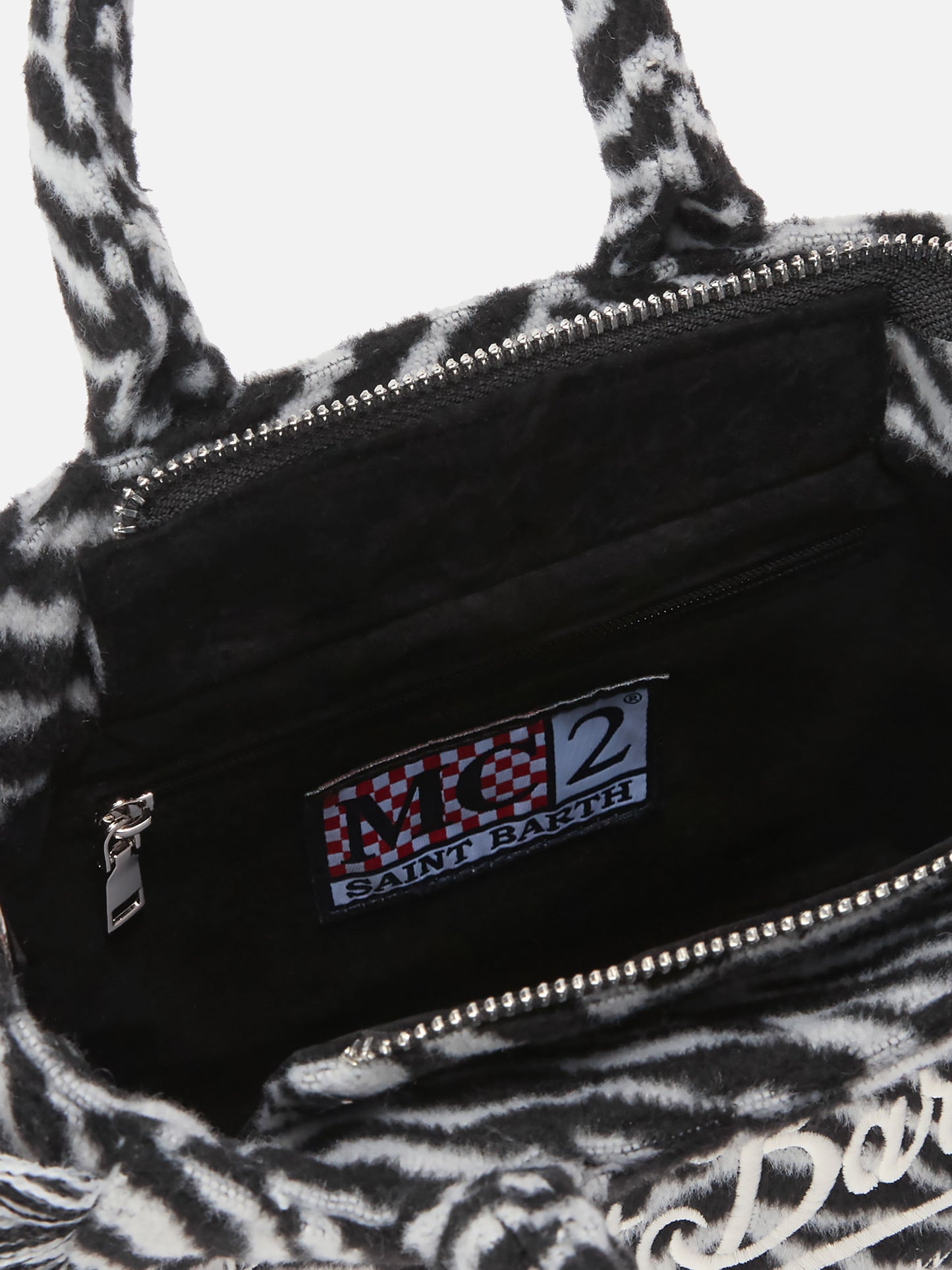 Vanity Mini-Filzhandtasche aus Wollmischung mit Zebramuster.