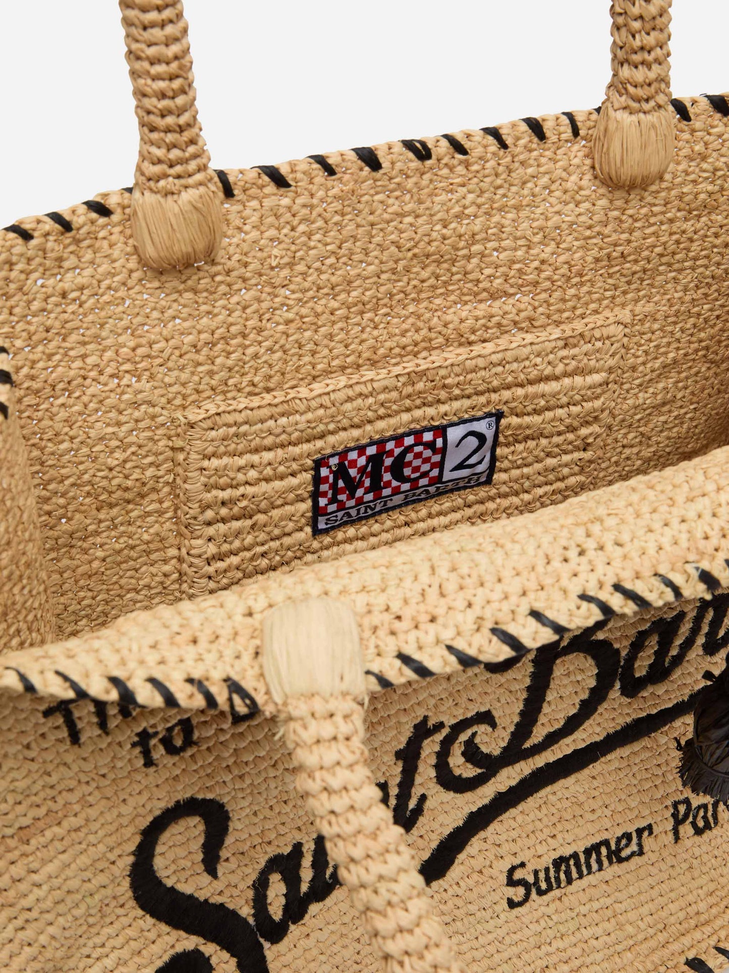 Natural beige Vanity Raffia shoulder bag with black trim - MC2 Saint Barth