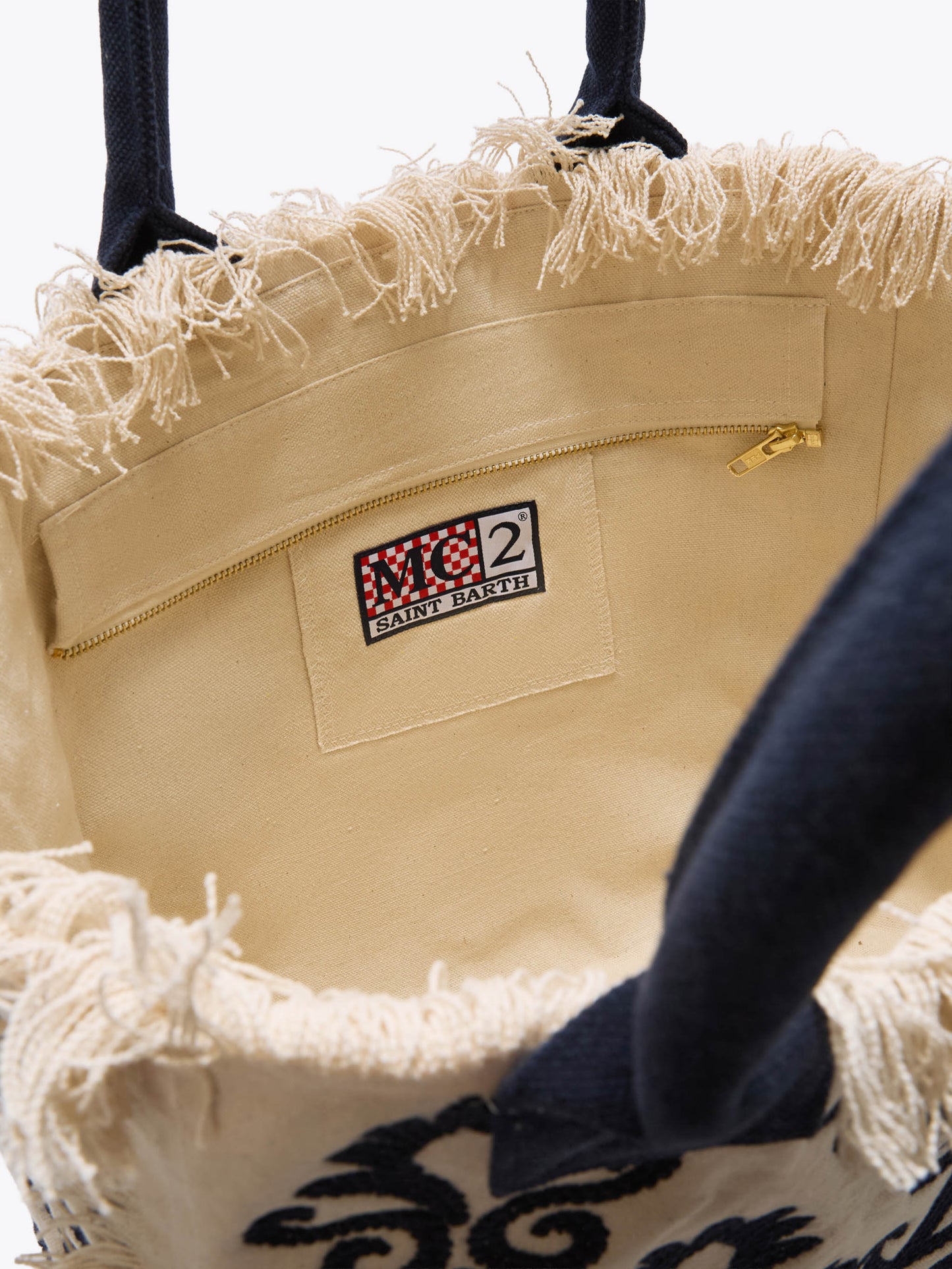 Bolso Vanity regular de lona con bordado tufting de lirio azul
